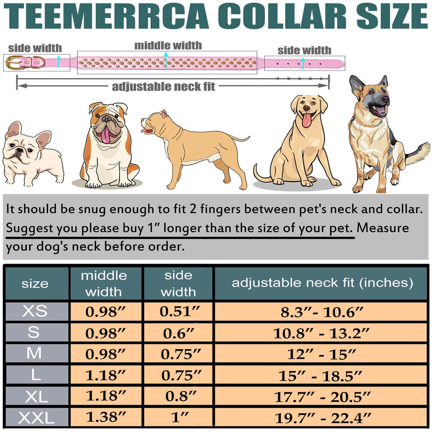 Teemerryca Black Leather Dog Collar With Gold Spikes For Male Small Medium Large Pets, Pit Bulls/Bulldog, Keep Dog Safe From Grabbing By Huge Dogs, M(12'-15')