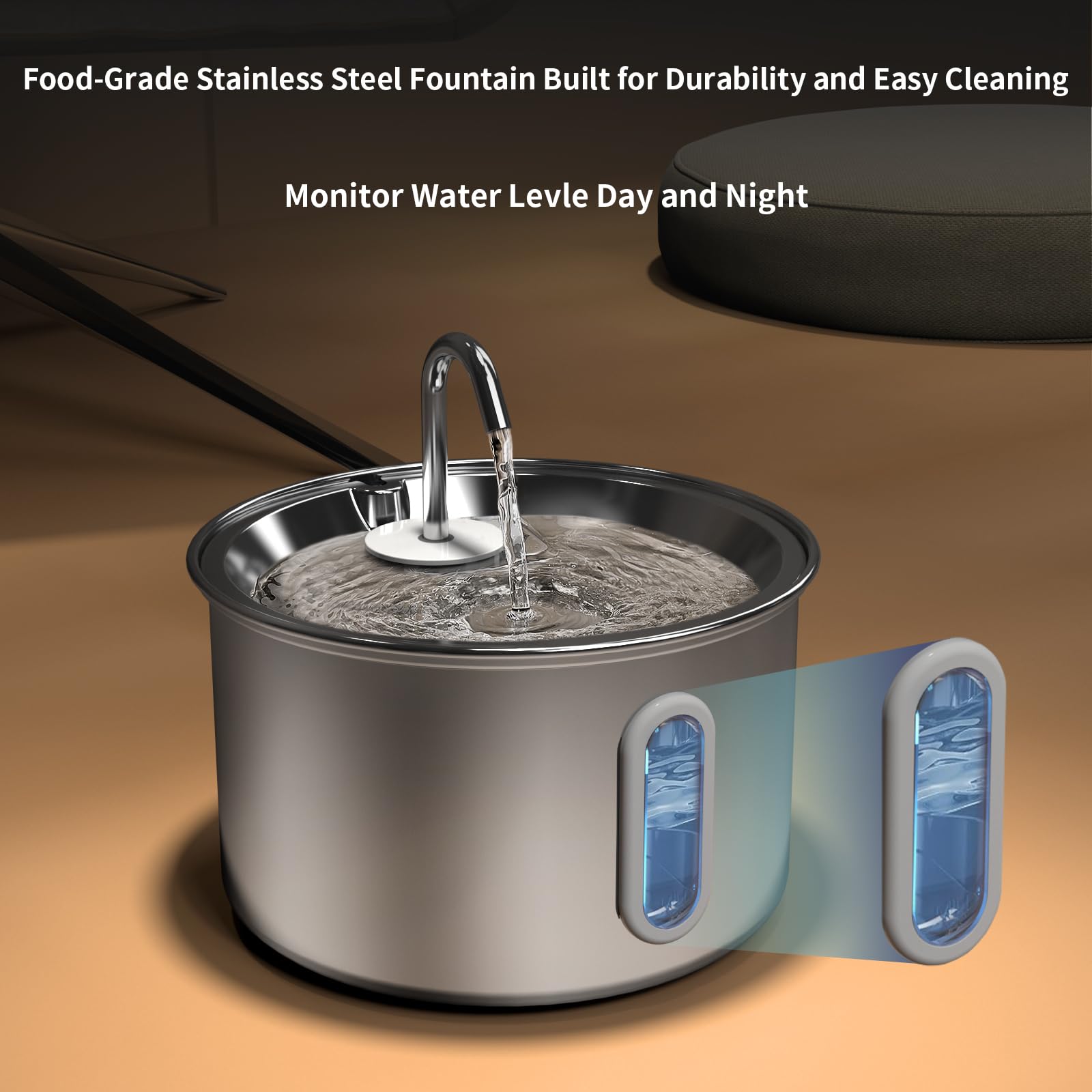 Stainless Steel Cat Water Fountain, 3L/101Oz Pet Water Fountain, Dog Waterer With Quiet Pump And 4-Layer Filtration For Cats And