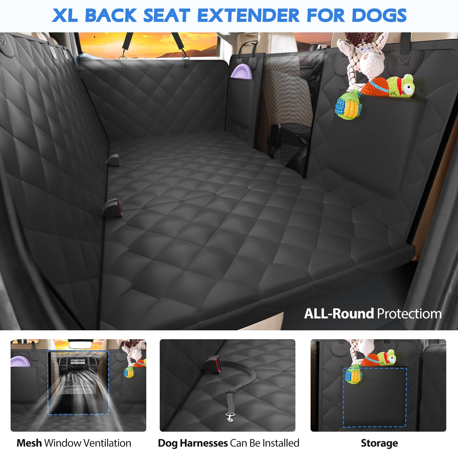 2025 Upgrade XL Crew Cab Truck Back Seat Extender for Dogs-Thick Egg Crate Foam, Dog Seat Cover for Back Seat Waterproof, Dog Ha