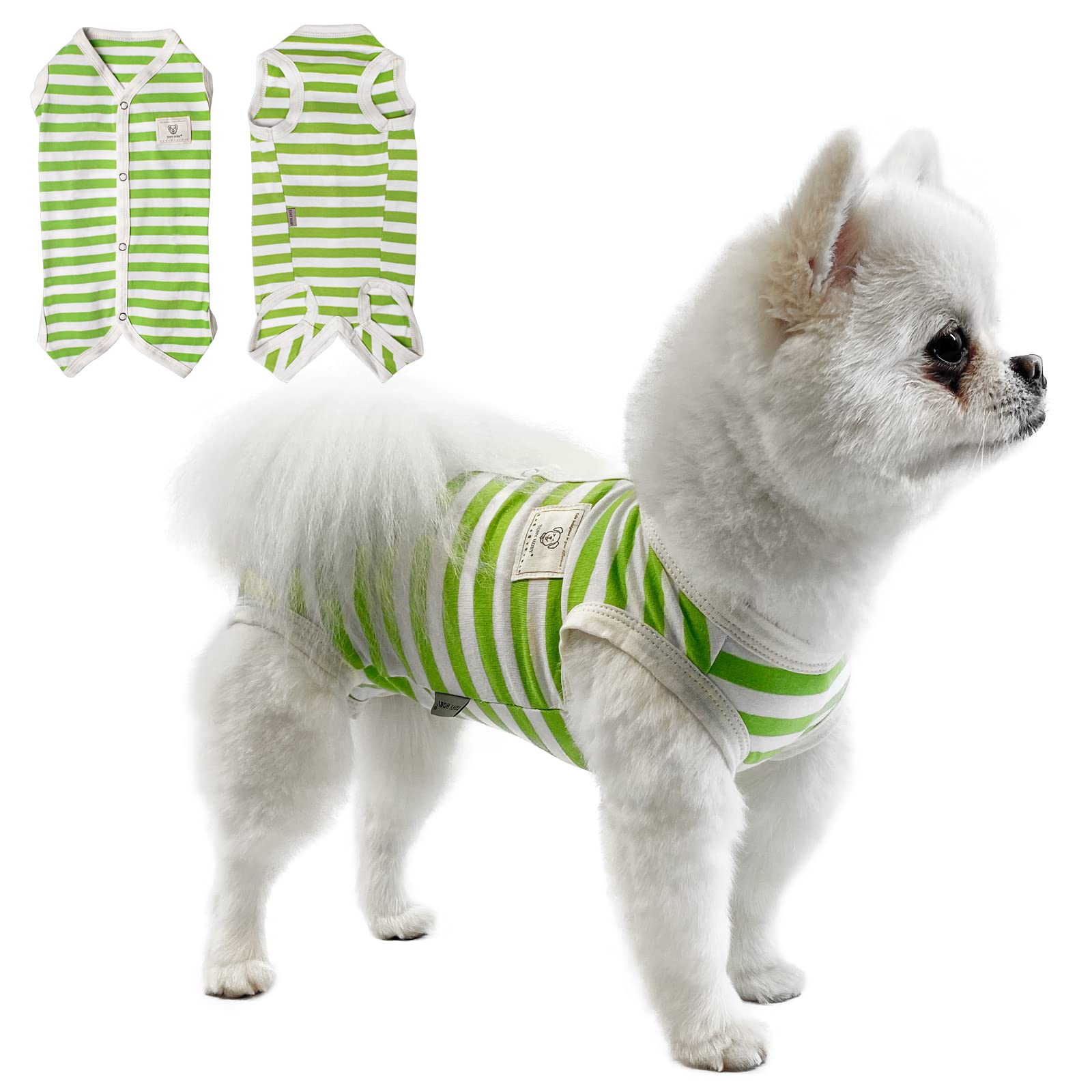 Tony Hoby Dog Summer Sleeveless Pajamas, Dog Jumpsuit With Stripes (White&Green, Xl)