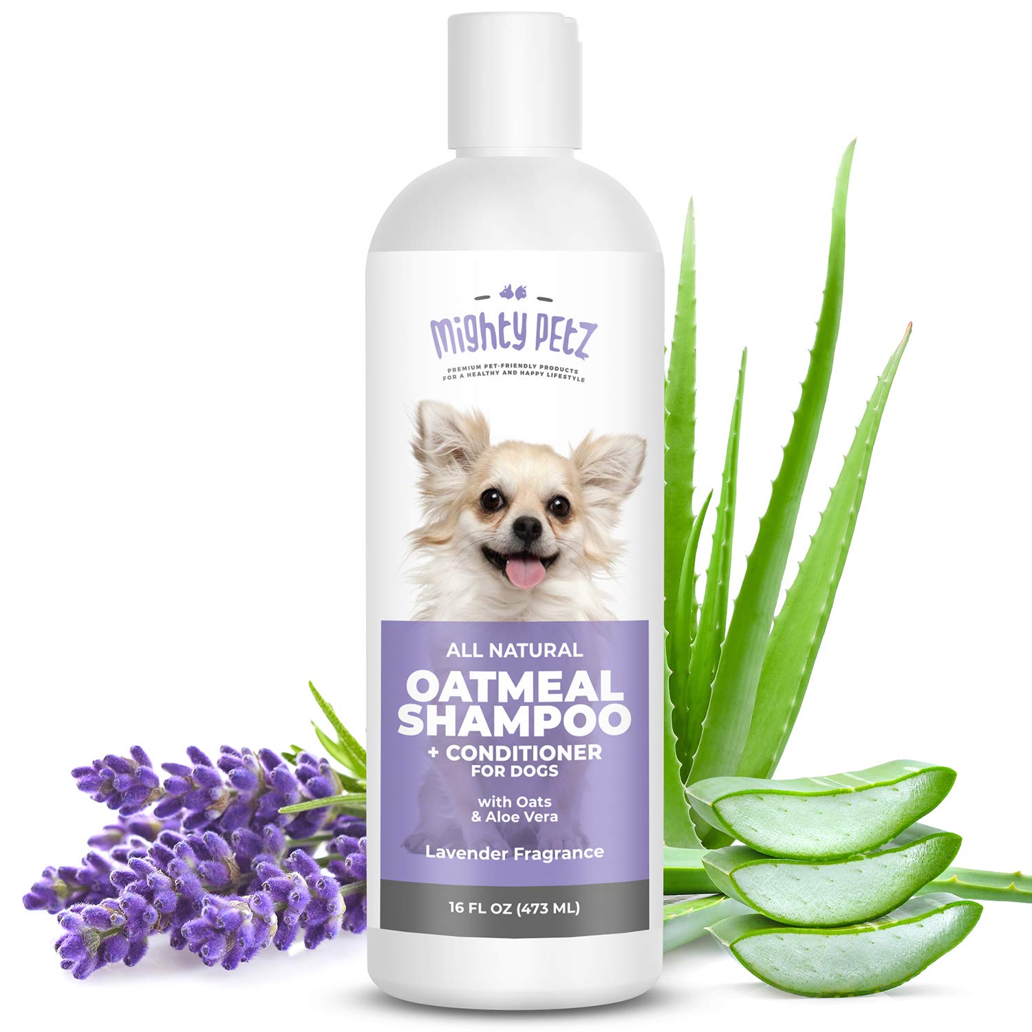 Mighty Petz 2-In-1 Oatmeal Dog Shampoo And Conditioner - Dog Shampoo Sensitive Skin For Dog'S Itchy Dry Skin With Soothing Aloe Vera + Baking Soda + Ph Balanced. Get Smelly Dogs Coat Fresh, 16 Oz