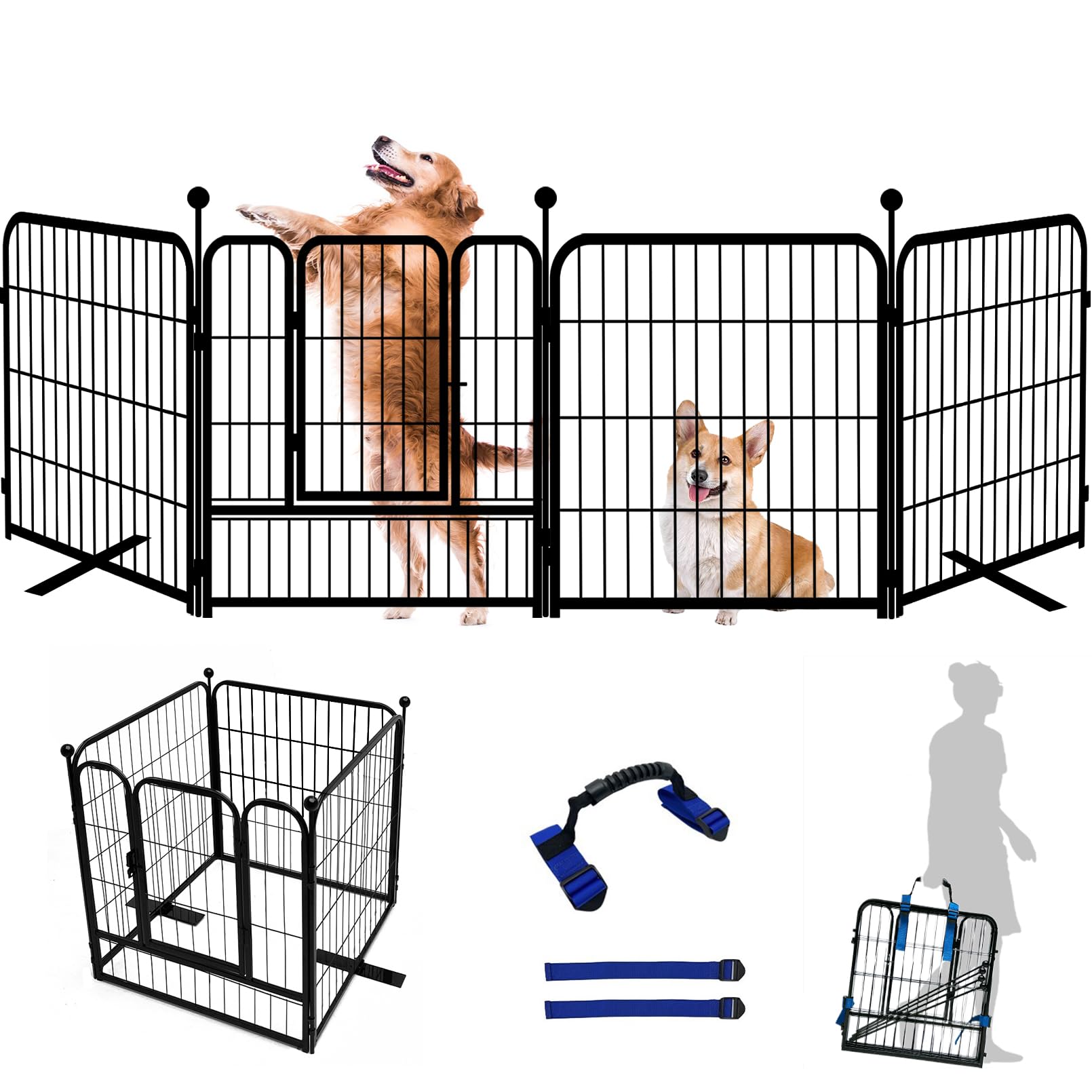 Gxsdj Metal Freestanding Dog Gate With Door, Dog Gates For Doorways Extra Wide, 100   W  24   H 4 Panels Outdoor Dog Gate, Dog F