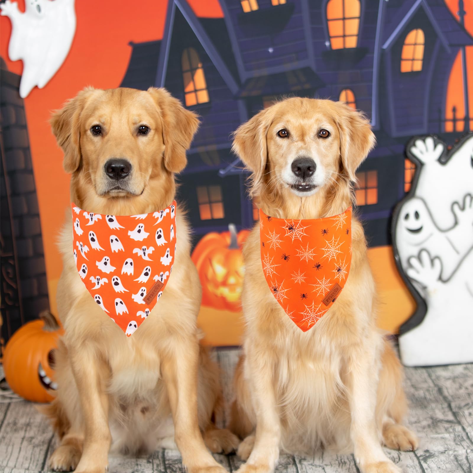Ptdecor Halloween Dog Bandana, Reversible Holiday Pet Puppy Scarf, Multi Size, Triangle Halloween Bandanas For Extra Large Dogs