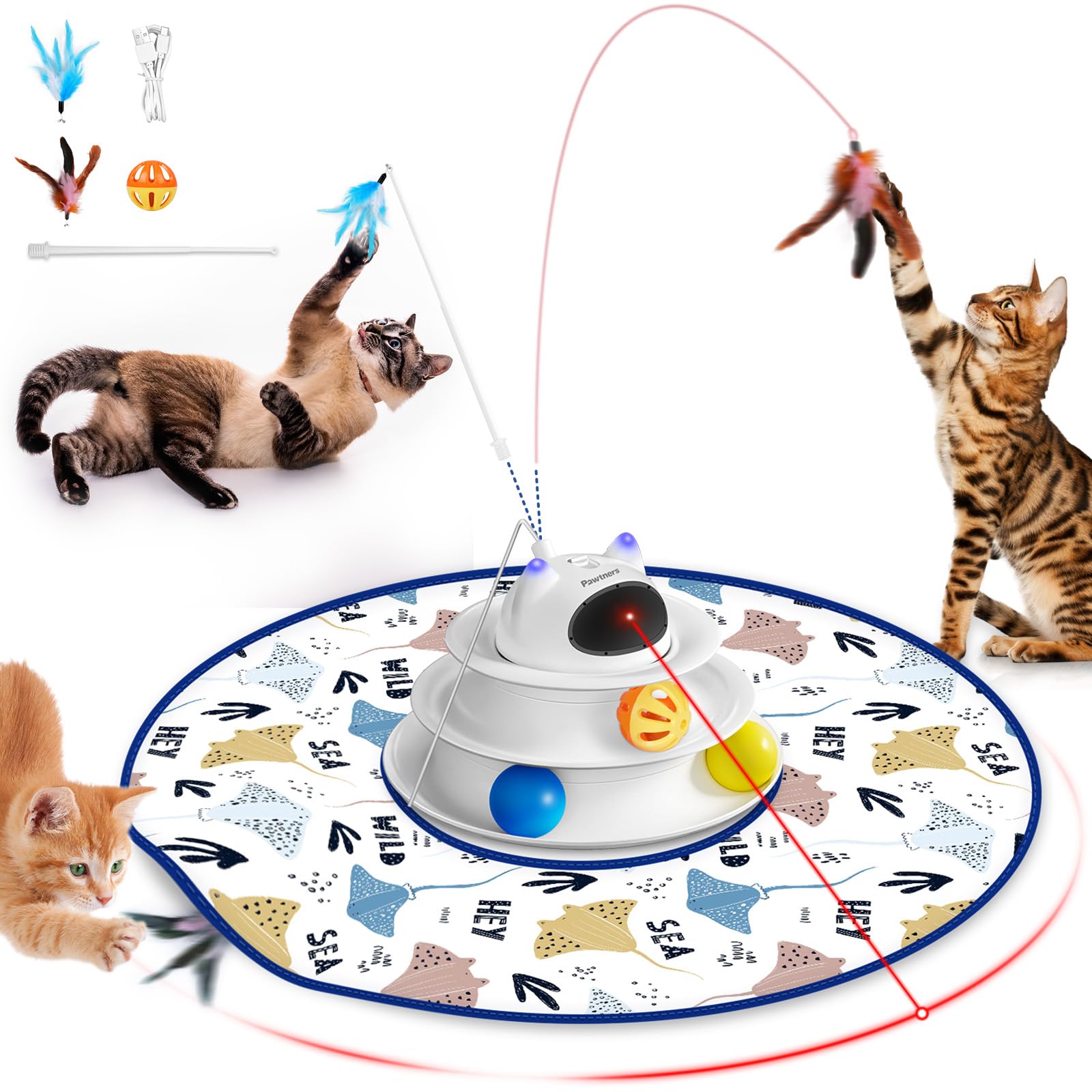 Interactive Cat Toy: 5 In 1 Automatic Cat Toy For Indoor Cats, Rechargeable Hide And Seek Toy With Pvc Cover, Battery Operated K