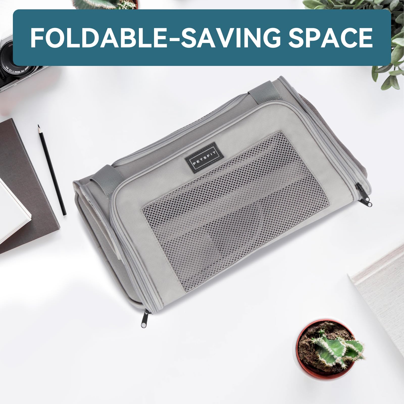 Petsfit Cat Carrier, Pet Carrier Airline Approved, Soft Carrier For Small And Medium Cats Under 12 Lbs, Soft Cat Travel Carrier, Kitten Carrier With Extendable Mat, Grey