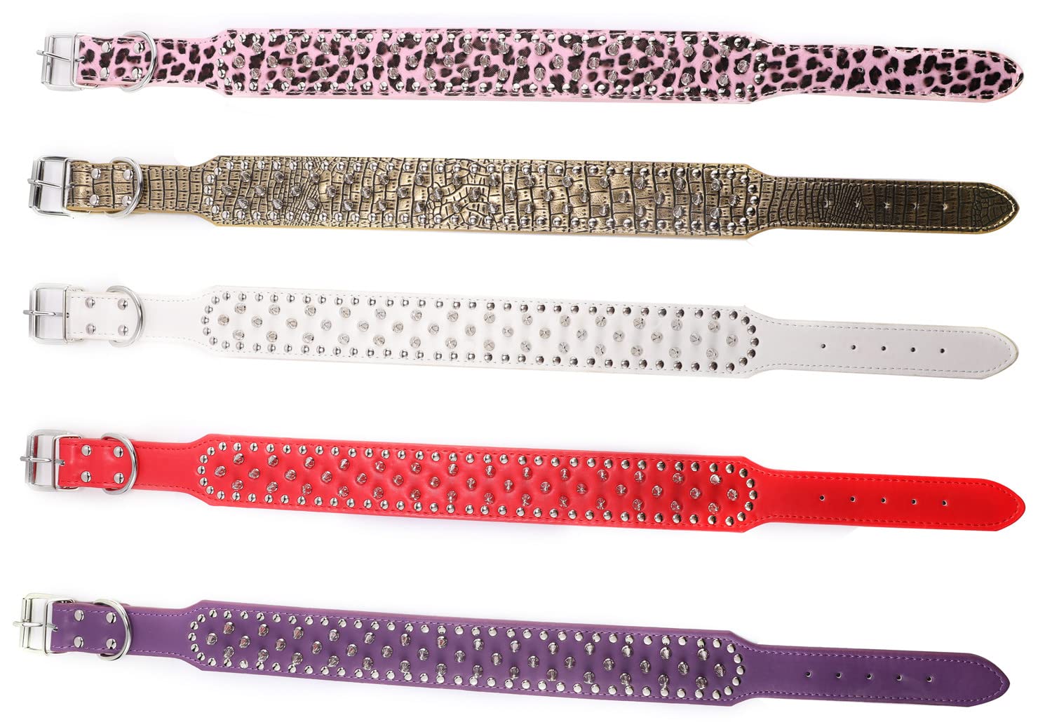 Btdcfy Hoot Pu Leather Adjustable Spiked Studded Dog Collar 2'' Wide 31 Spikes 52 Studs (M(Neck 19''-22''), White)