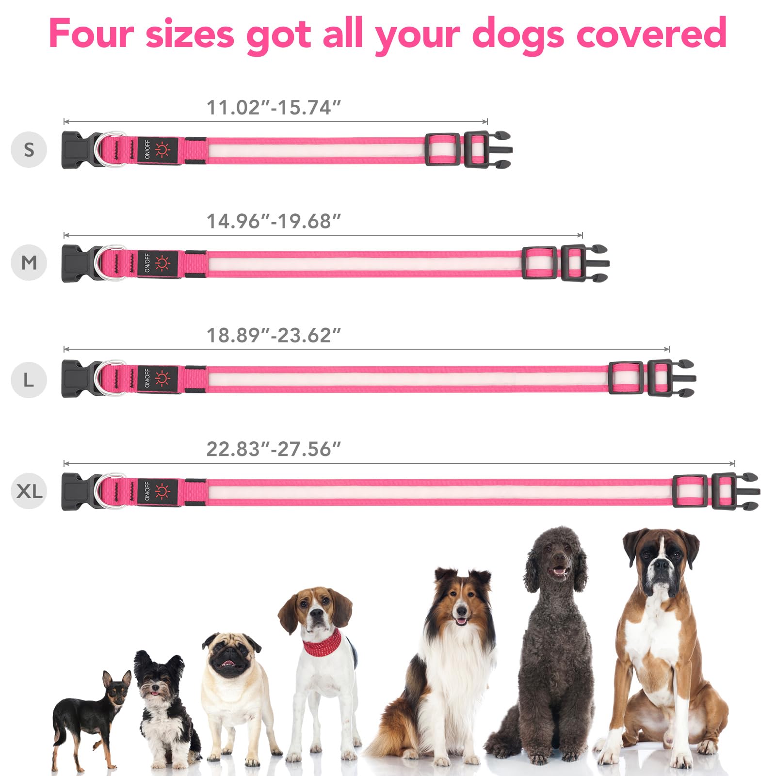 Vizpet Led Dog Collar, Light Up Dog Collar Adjustable Usb Rechargeable Super Bright Safety Light Glowing Collars For Dogs (Medium, Pink)