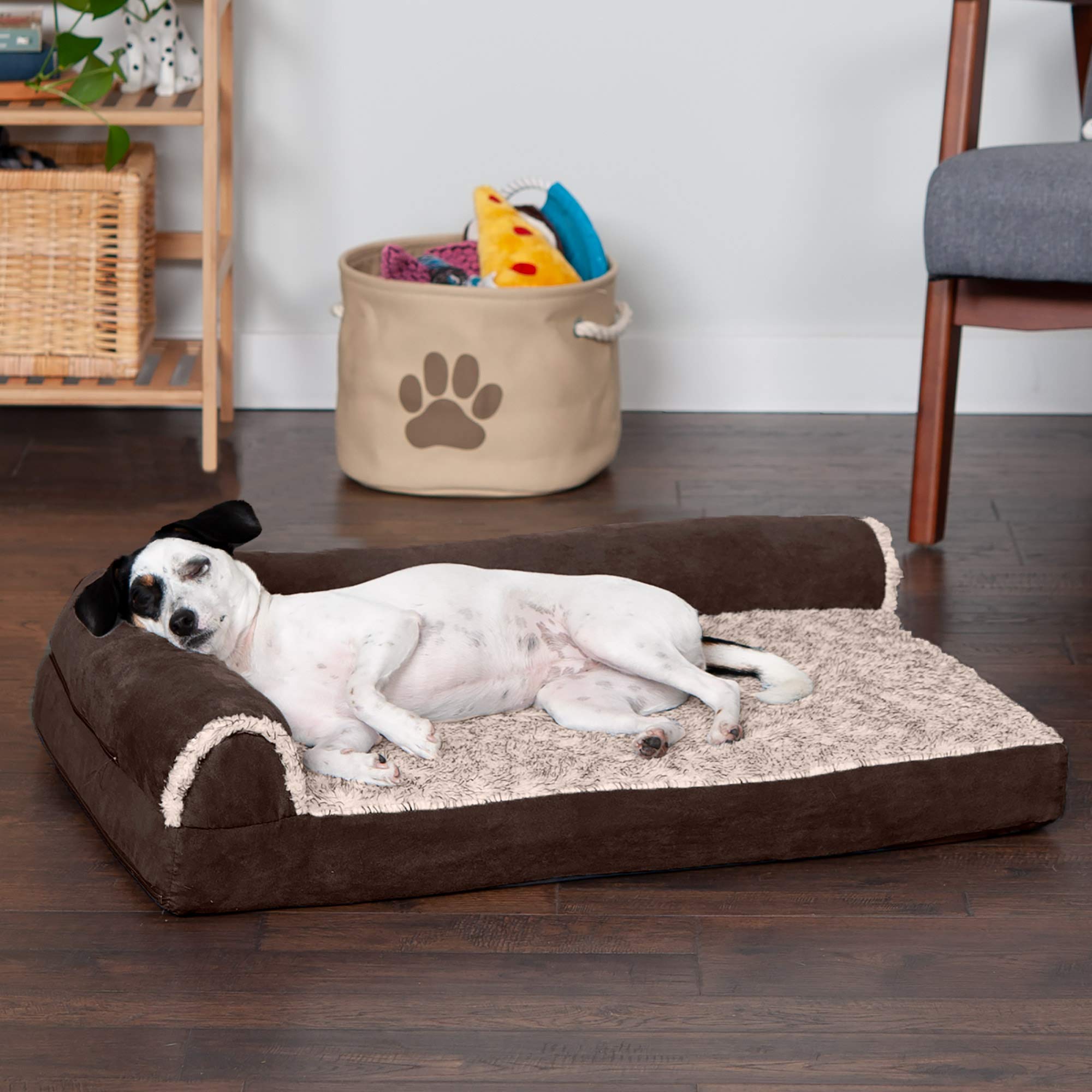Furhaven Memory Foam Dog Bed For Medium/Small Dogs W/ Removable Bolsters & Washable Cover, For Dogs Up To 35 Lbs - Two-Tone Plus