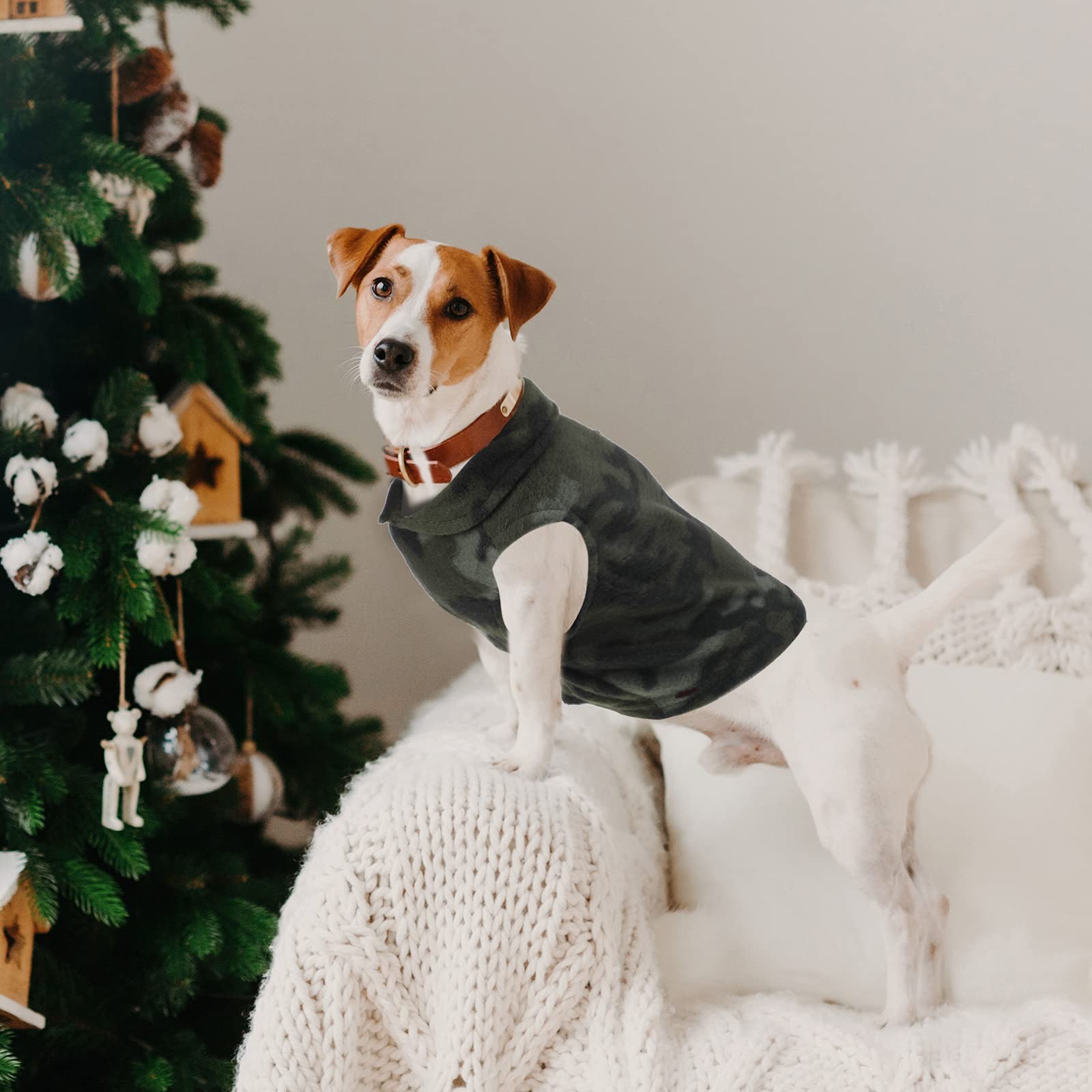 4 Pieces Winter Fabric Dog Sweater With Leash Ring Soft Fleece Vest Dog Clothes Plaid Camouflage Warm Puppy Dog Jacket Pullover