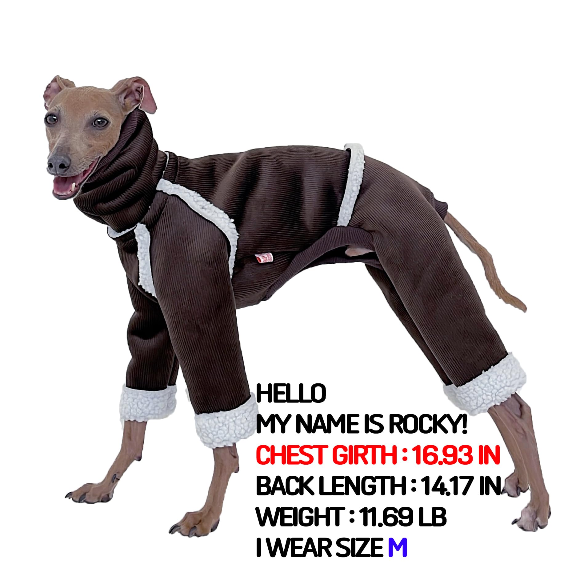 D Doggy Star Italian Greyhound Cold Weather Coat Warm Fleece Corduroy Sweater Turtleneck Onesie Clothes Whippet For Dog (S,Cordu