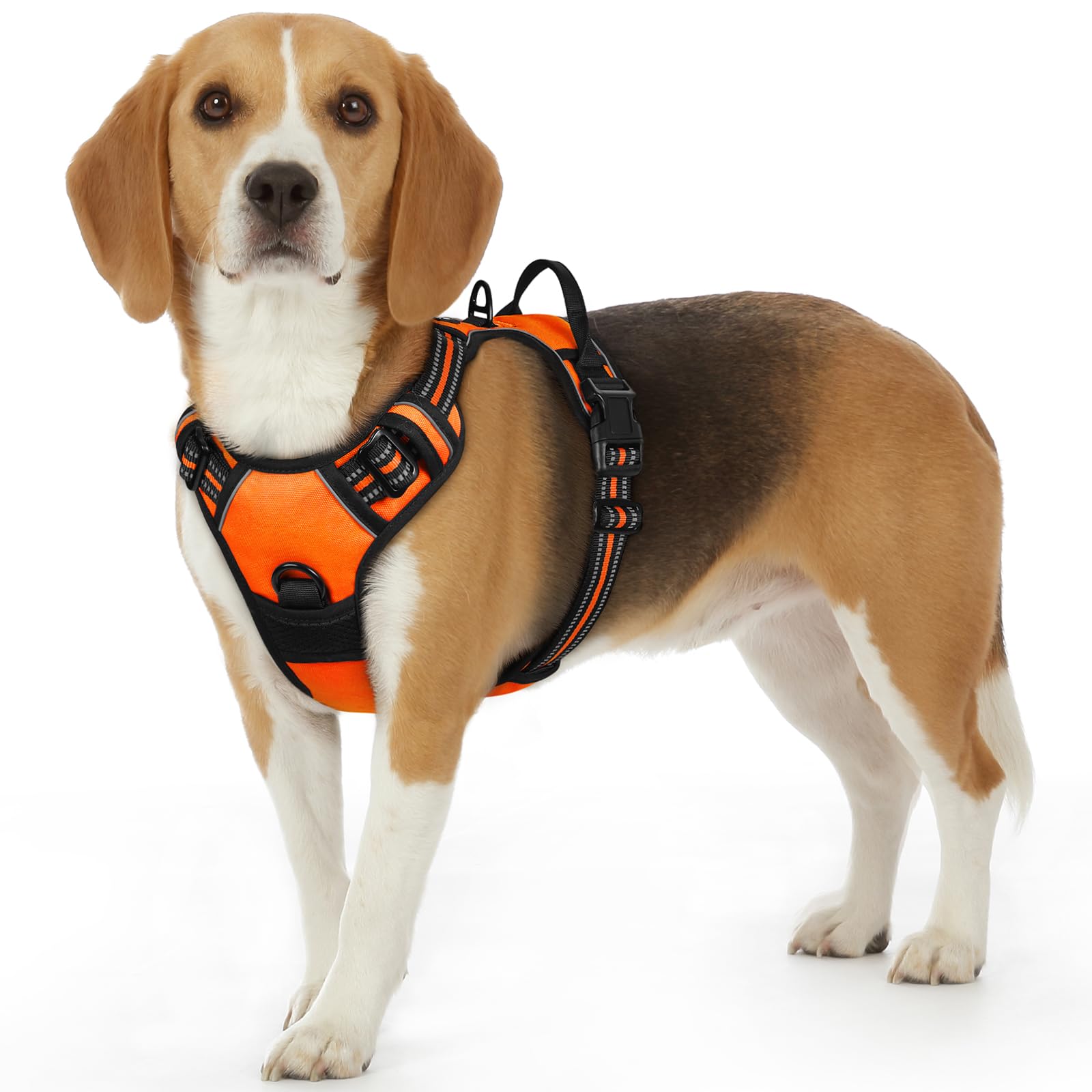 Eagloo Dog Harness Small Sized Dog, No Pull Service Vest With Reflective Strips And Control Handle, Adjustable And Comfortable For Easy Walking, No Choke Pet Harness With 2 Metal Rings, Orange, S