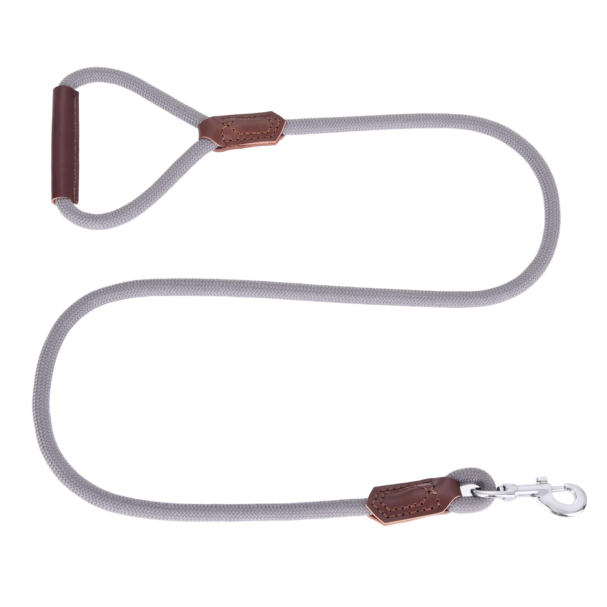 Mile High Life | Premium Leather Dog Leash | Strong Rope Leash | Leather Handle | Zinc Alloy Strong Clasp | Small Medium Large Dogs | 4/5/6 Feet(Gray, 72 Inch (Pack Of 1))