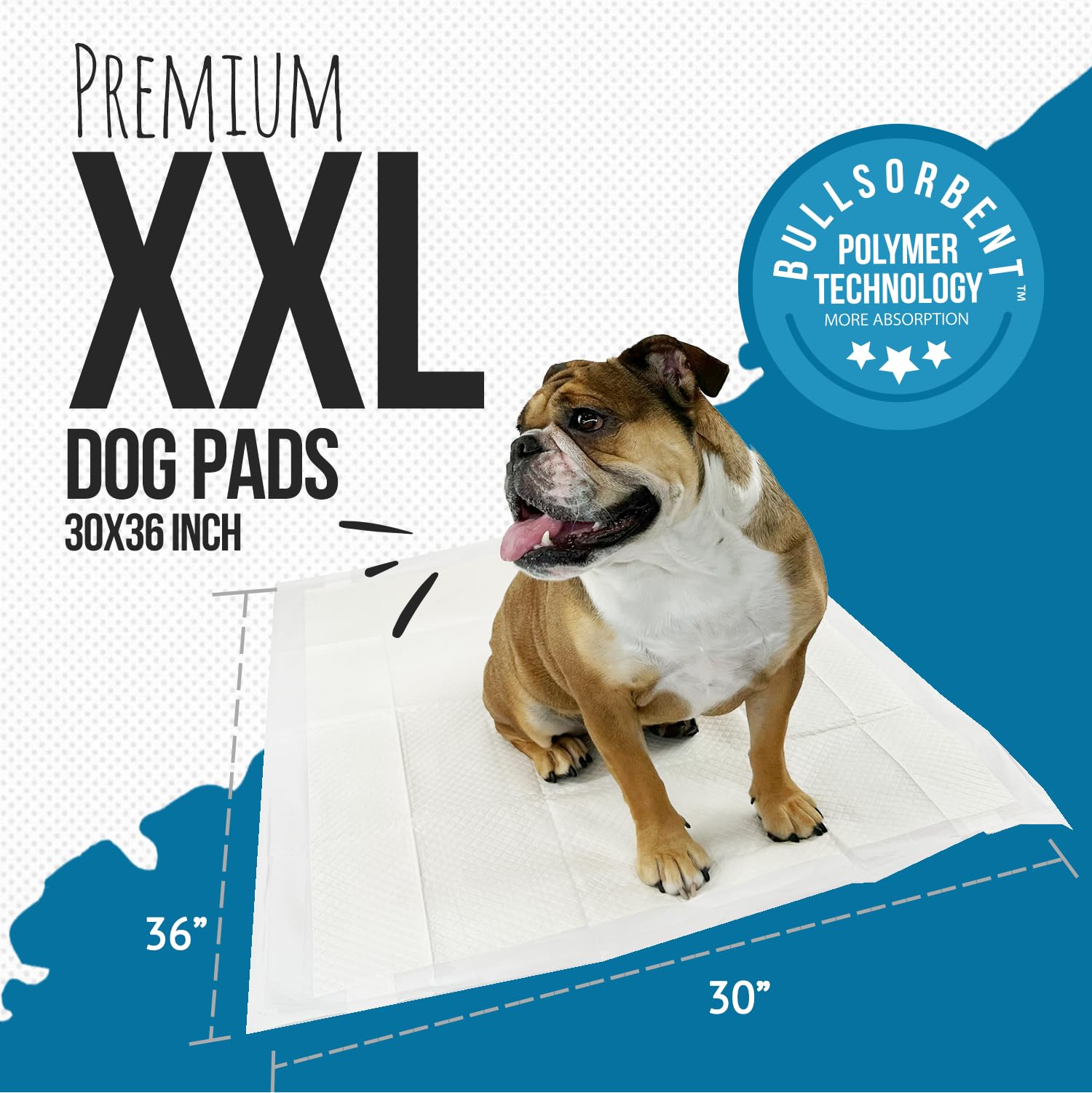 Bulldogology Premium XXL Puppy Pads with Adhesive Tabs - Dog Pads Extra Large (30x36) - Leak Proof Dog Pee Pads Extra Large - Ul