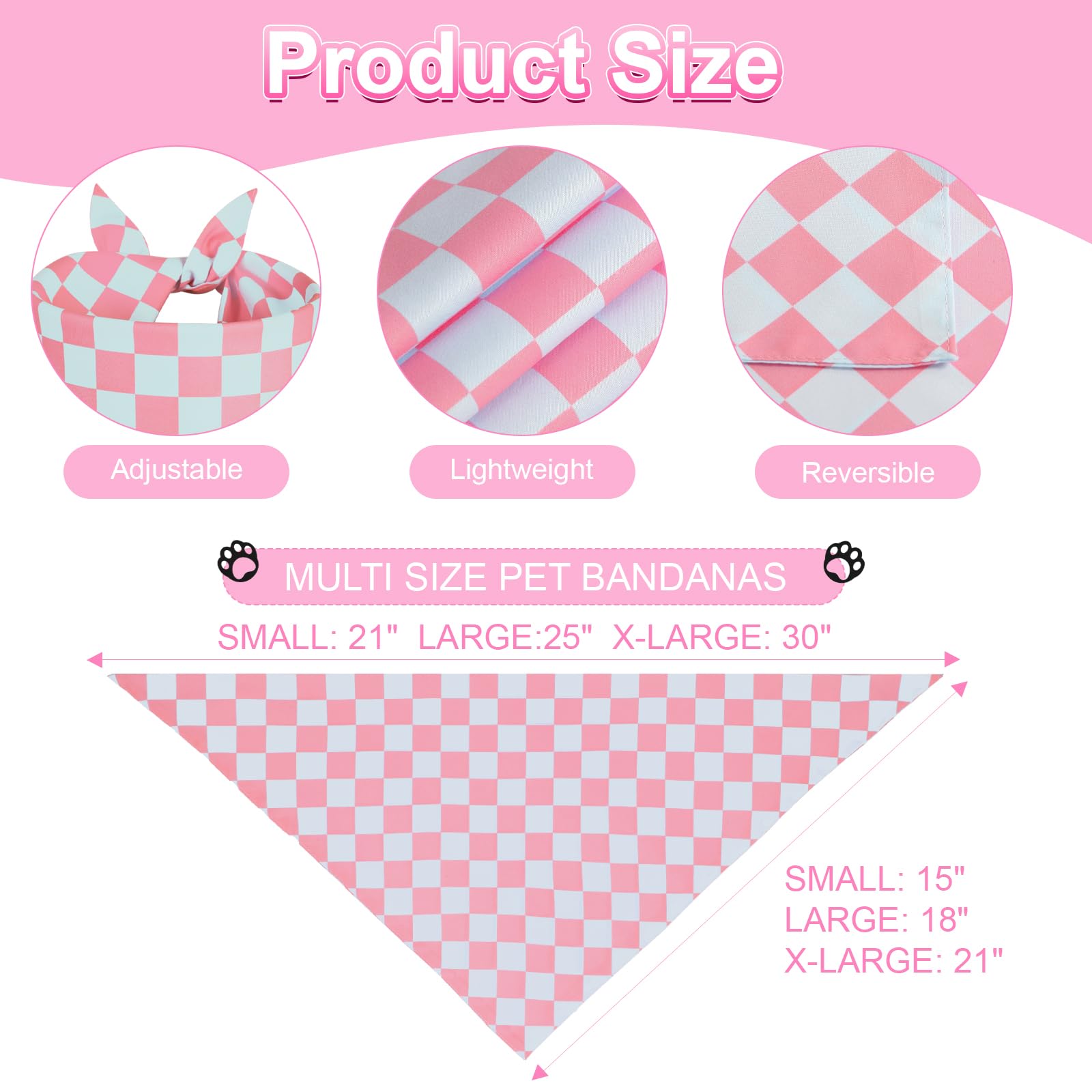 Ququle Dog Bandana Girl Xlarge 2Pcs, Pink Spring Scarf, Durable Triangle Reversible Bibs Handkerchief For Puppy Pet