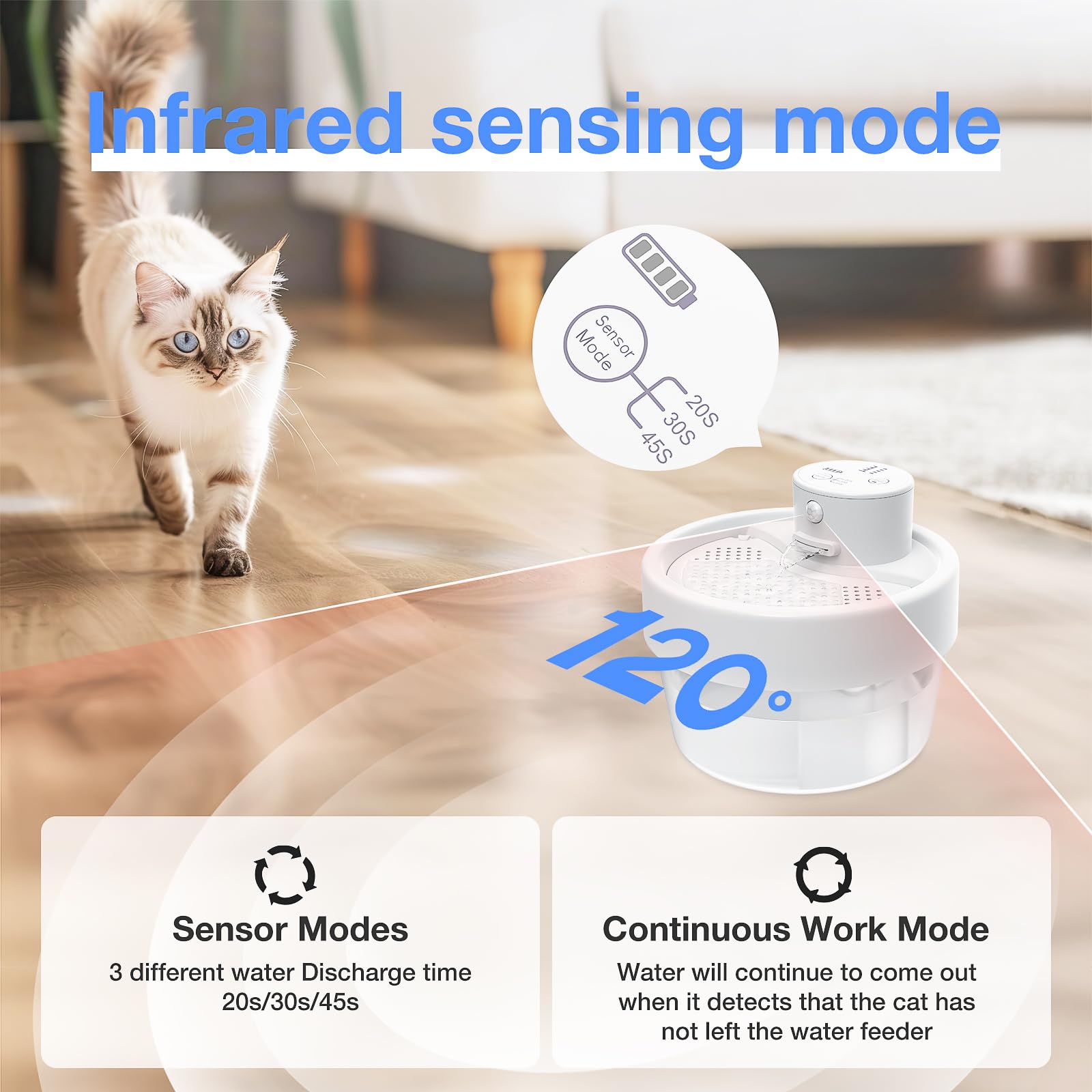 Automatic Cat Water Fountain -Battery Operated Cat Water Fountain With Motion Sensor,Wireless Pet Water Fountain For Dog,1L/35Oz