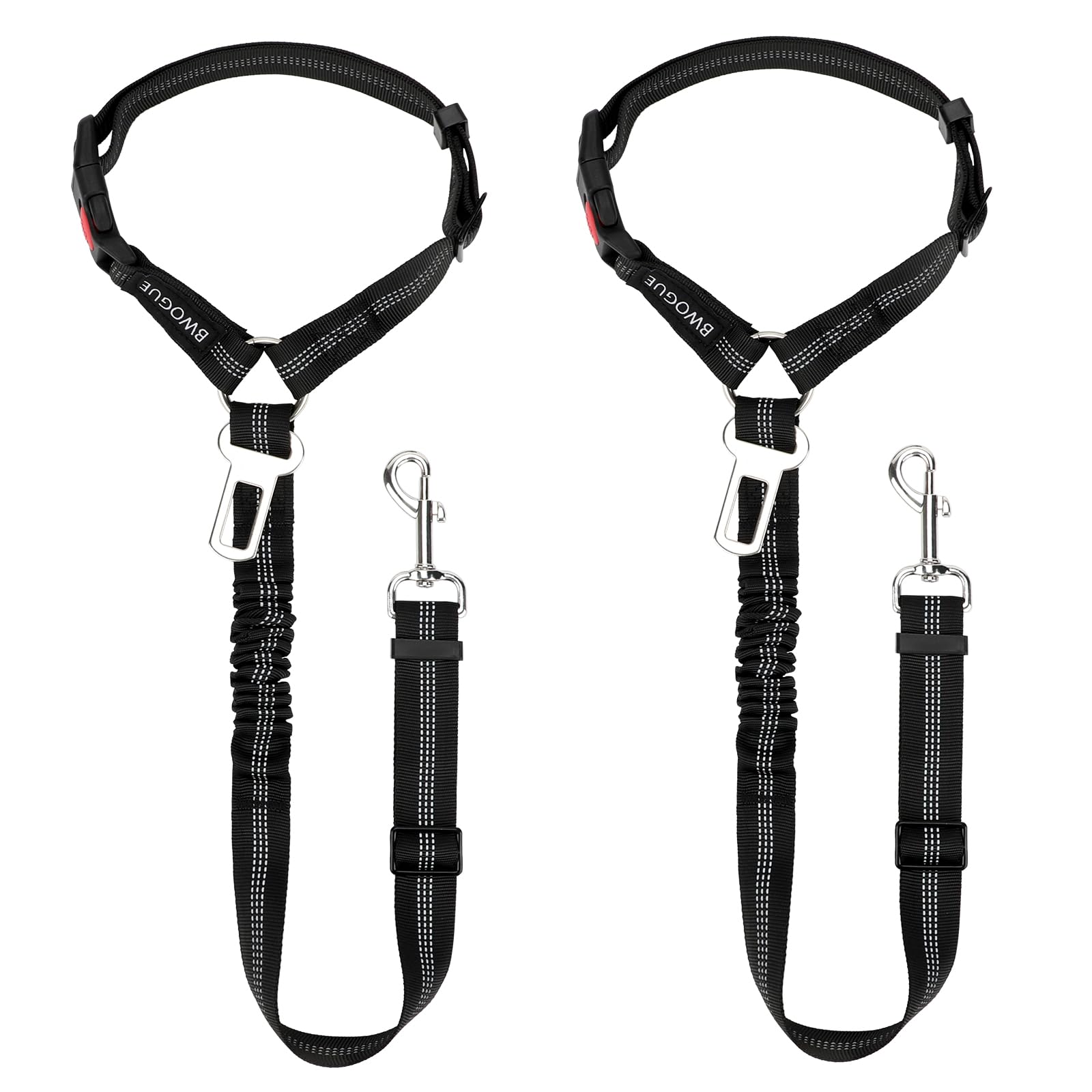 Bwogue 2 Piece Dog Seat Belt For Car With Elastic Bungee Buffer Safety Seatbelt Car Headrest Restraint Wear Adjustable Metal Buc