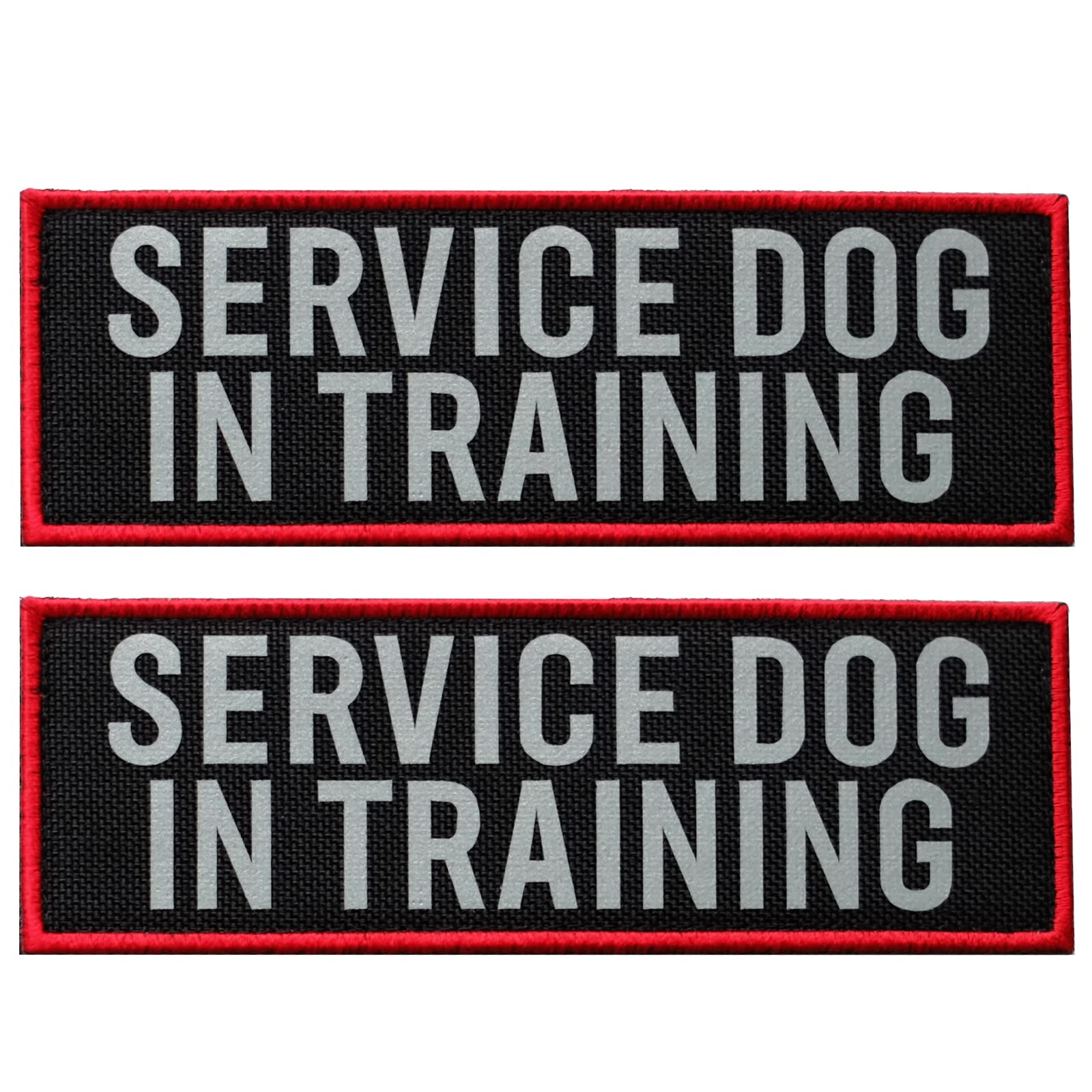 FITZNORA 2 Pcs Reflective Service Dog in Training Patch Set with Hook and Loop Fastener, Embroidered Border with Printed Letters