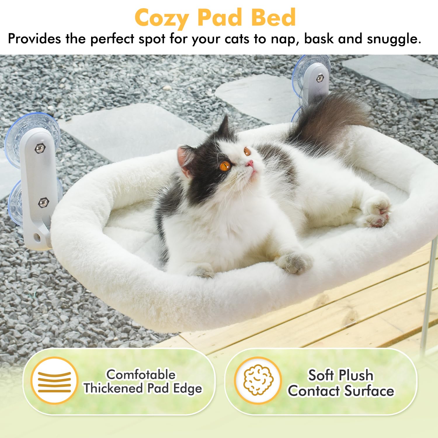 Zoratoo Cat Window Perch, Cordless Cat Hammock Window Seat With Cozy Pad Bed Cover For Indoor Cats, Durable Metal Frame Support