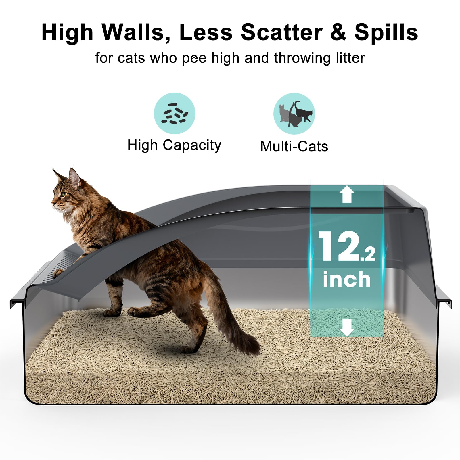 AIPERRO Stainless Steel Litter Box Extra Large for Big Cats and Multi-Cats | Jumbo Extra Large Metal Cat Box with High Sided Lid