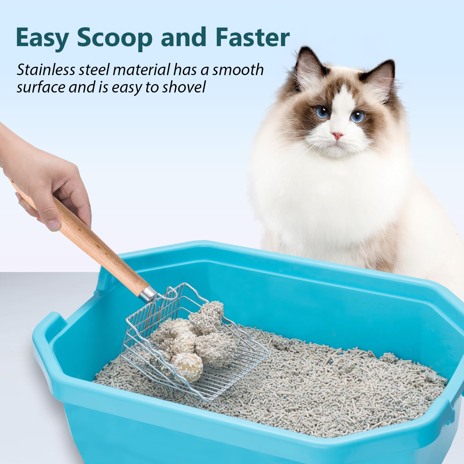 Cat Litter Scoop, 9.8'' Extended Handle Premium Kitty Shovel With Hook And Hole, Metal Sifter Scooper Stainless Steel For Easy C