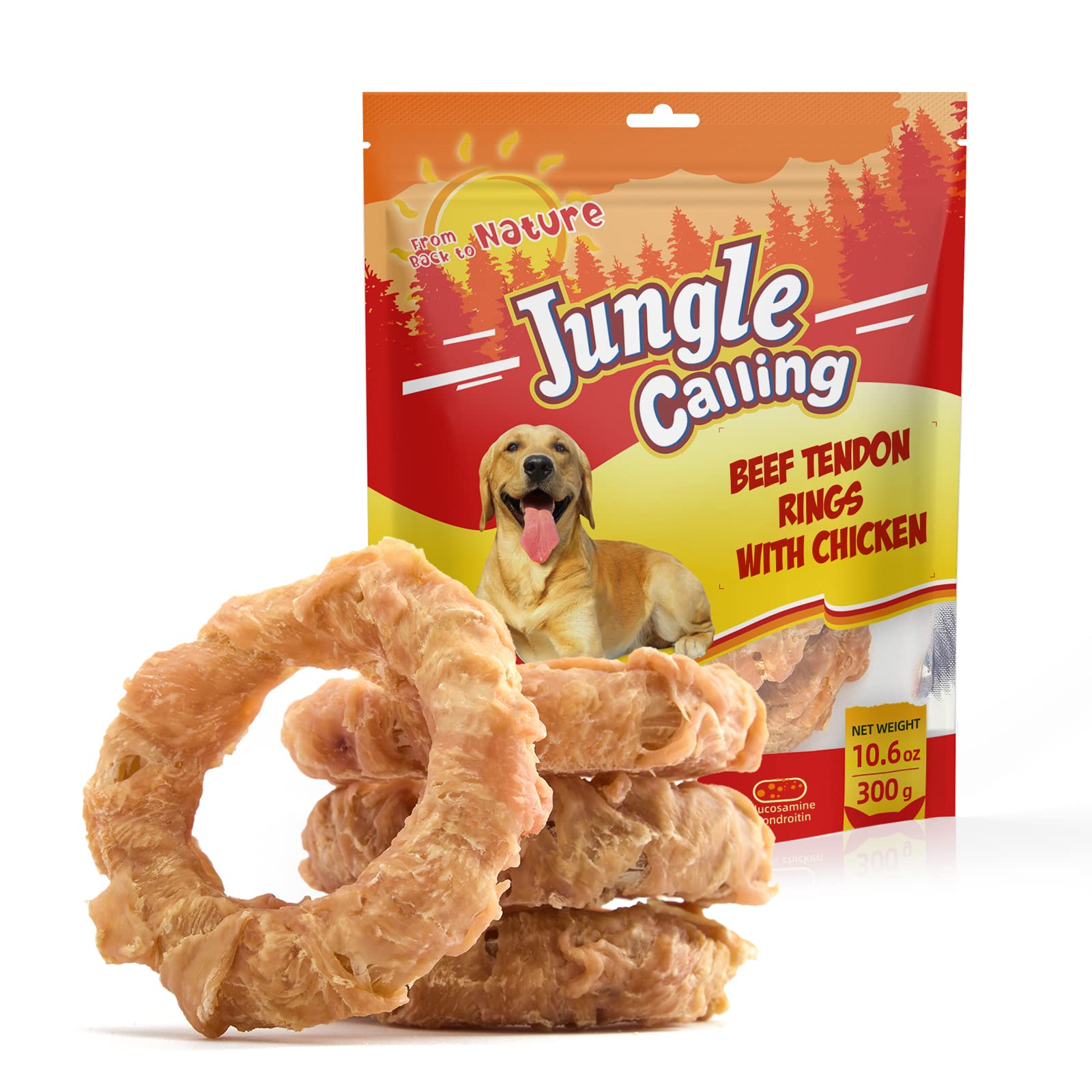 Jungle Calling Beef Tendons for Adult Dogs, Chicken Wrapped Tendons Dog Chews Long Lasting Hip and Joint Supplement for Dogs wit