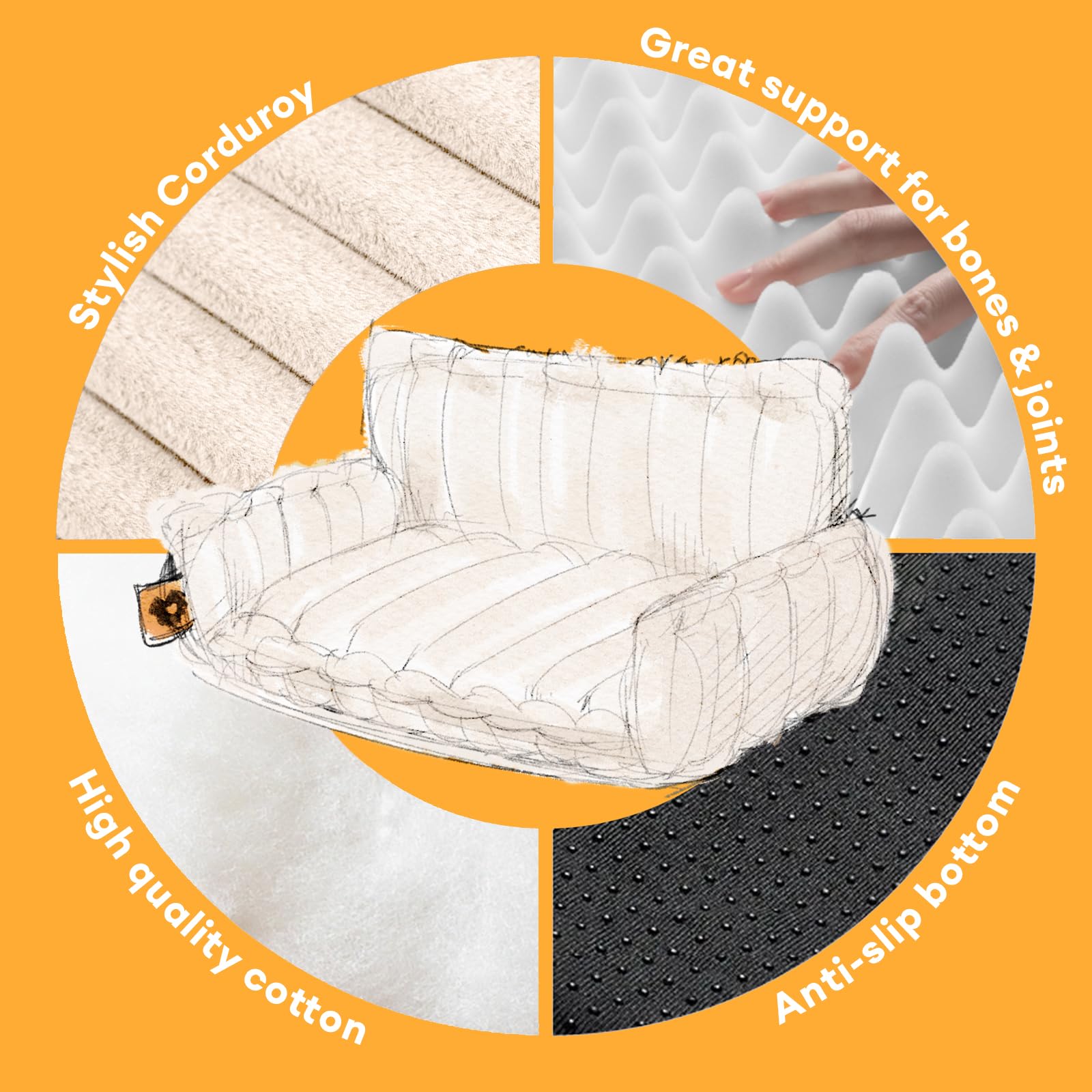 Funny Fuzzy Orthopedic Dog Bed With Removable Washable Cover And Anti-Slip Bottom, Supportive Foam Pet Couch Bed,Dog Sofa For Sm