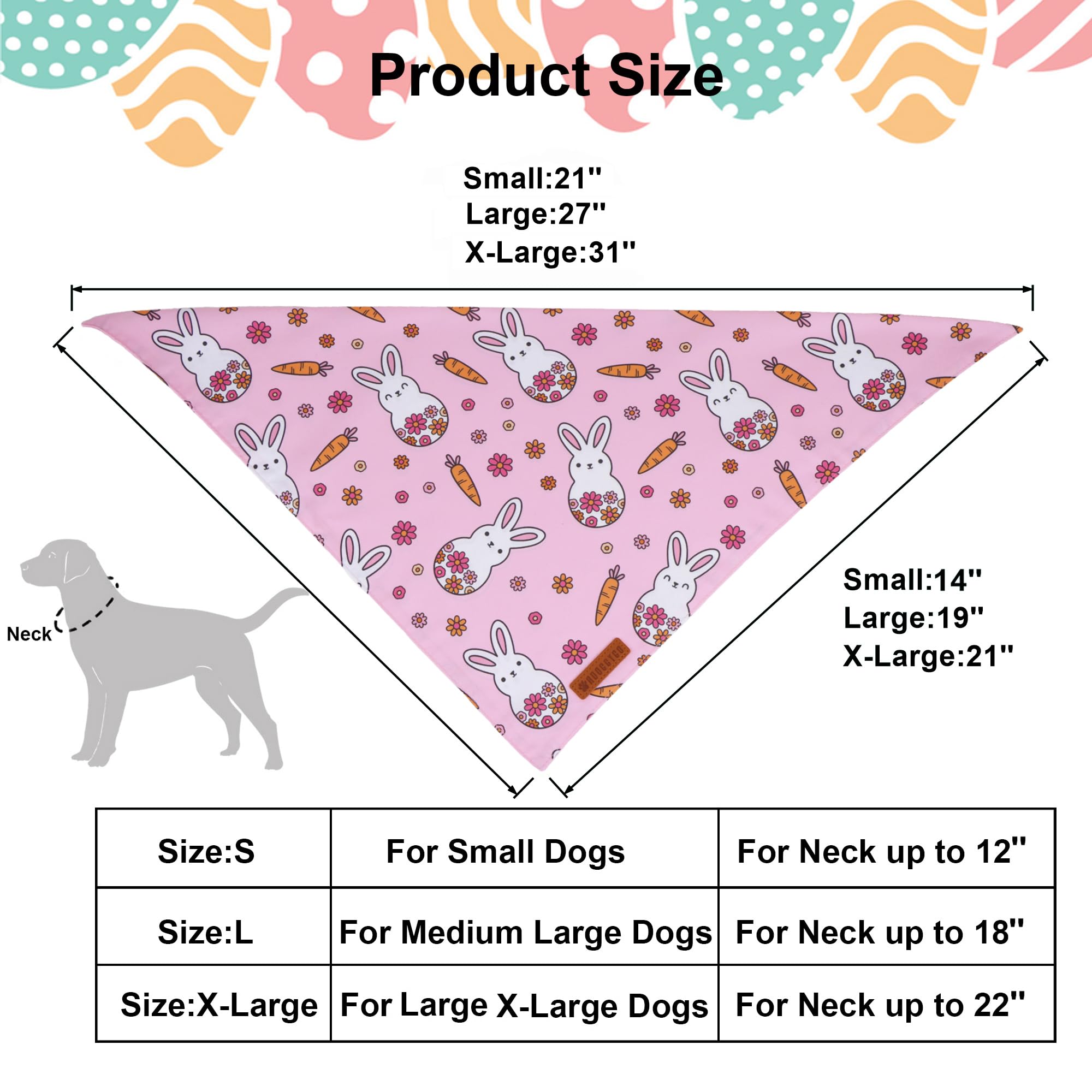 ADOGGYGO Easter Dog Bandana, Pink Bunny Scarf, Premium Durable Fabric, Adjustable Fit Female Pet Easter Bandanas for Extra Large