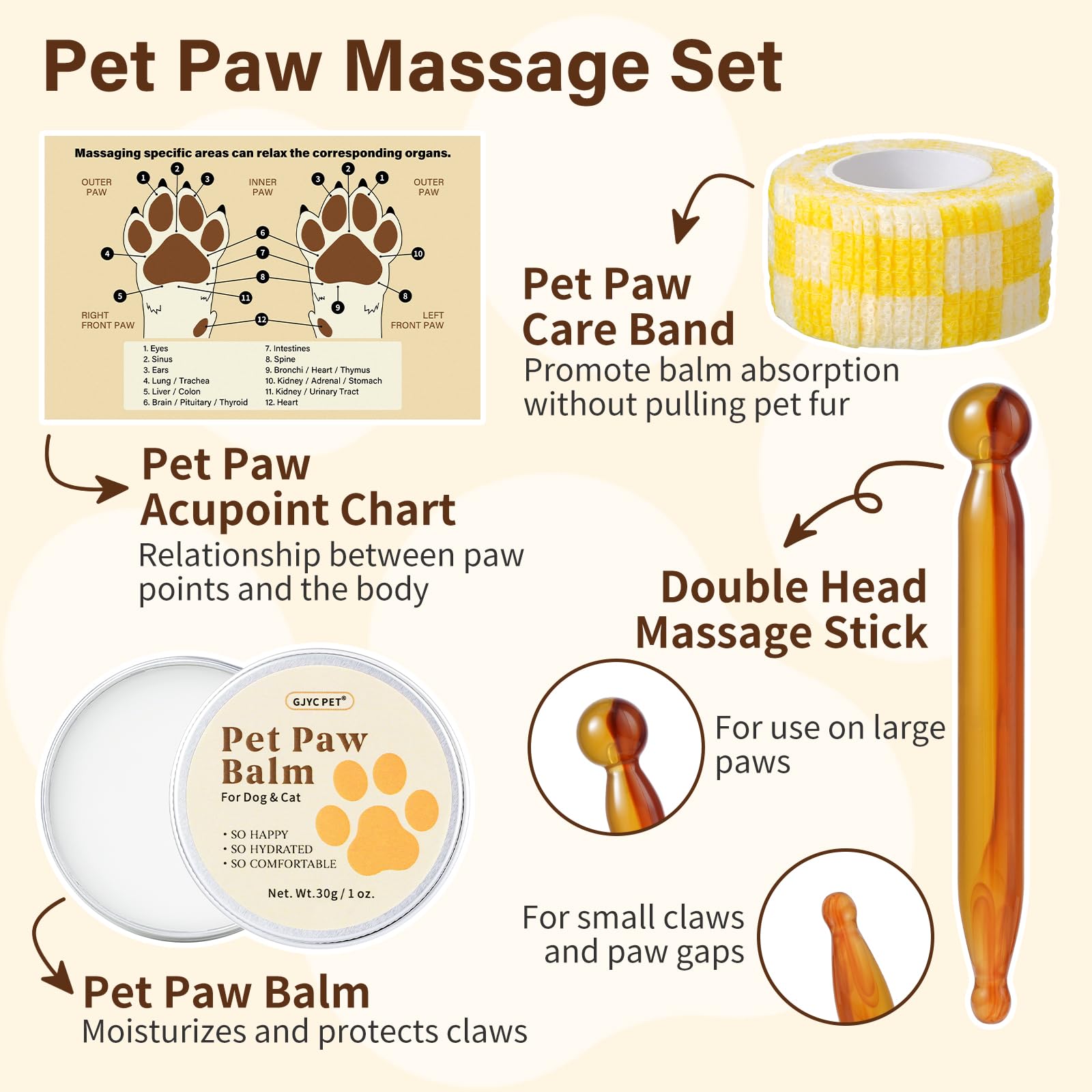 4-in-1 Dog Paw Massage Kit with Natural Paw Balm & Acupressure Stick - Joint Health Support for Senior Dogs & Cats,Improve Mobil