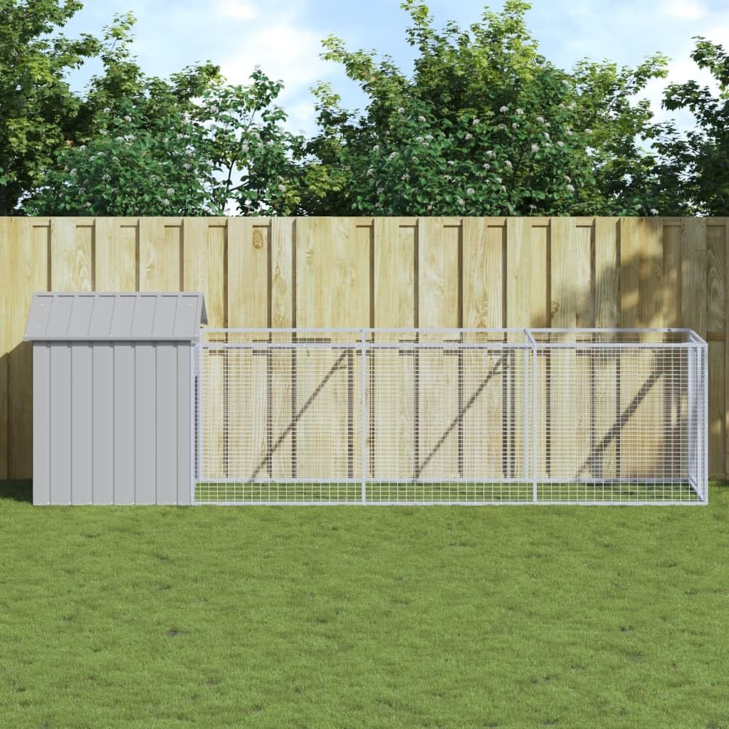 vidaXL Dog House - Light Grey Galvanised Steel Kennel with Lockable Door, 159.5"L x 46.1"W x 48.4"H, Model 3189064