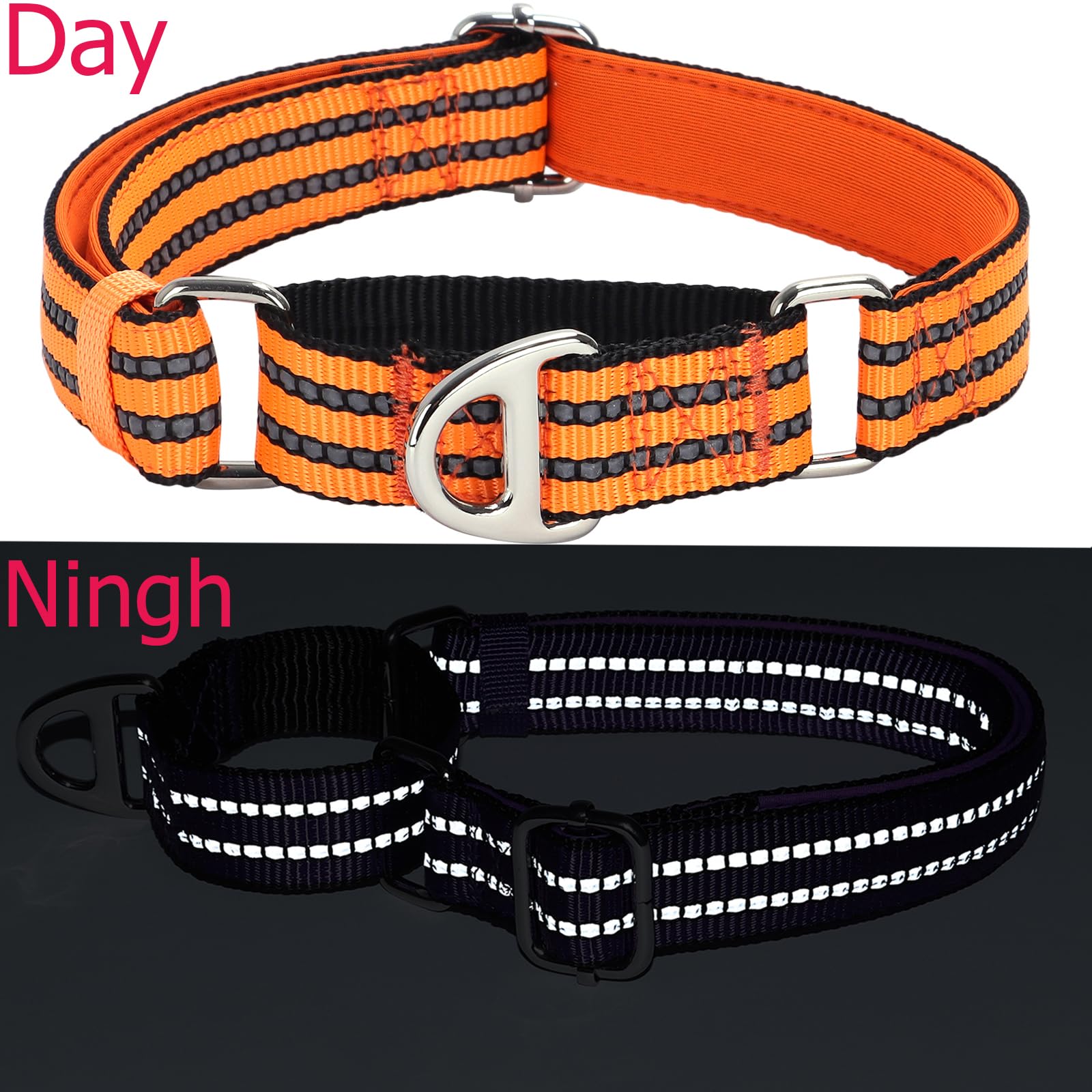 Onefojojo Martingale Dog Collars For Dogs, Reflective Nylon Dog Collar With No Buckle Adjustable Training, Walking, Hunting No S