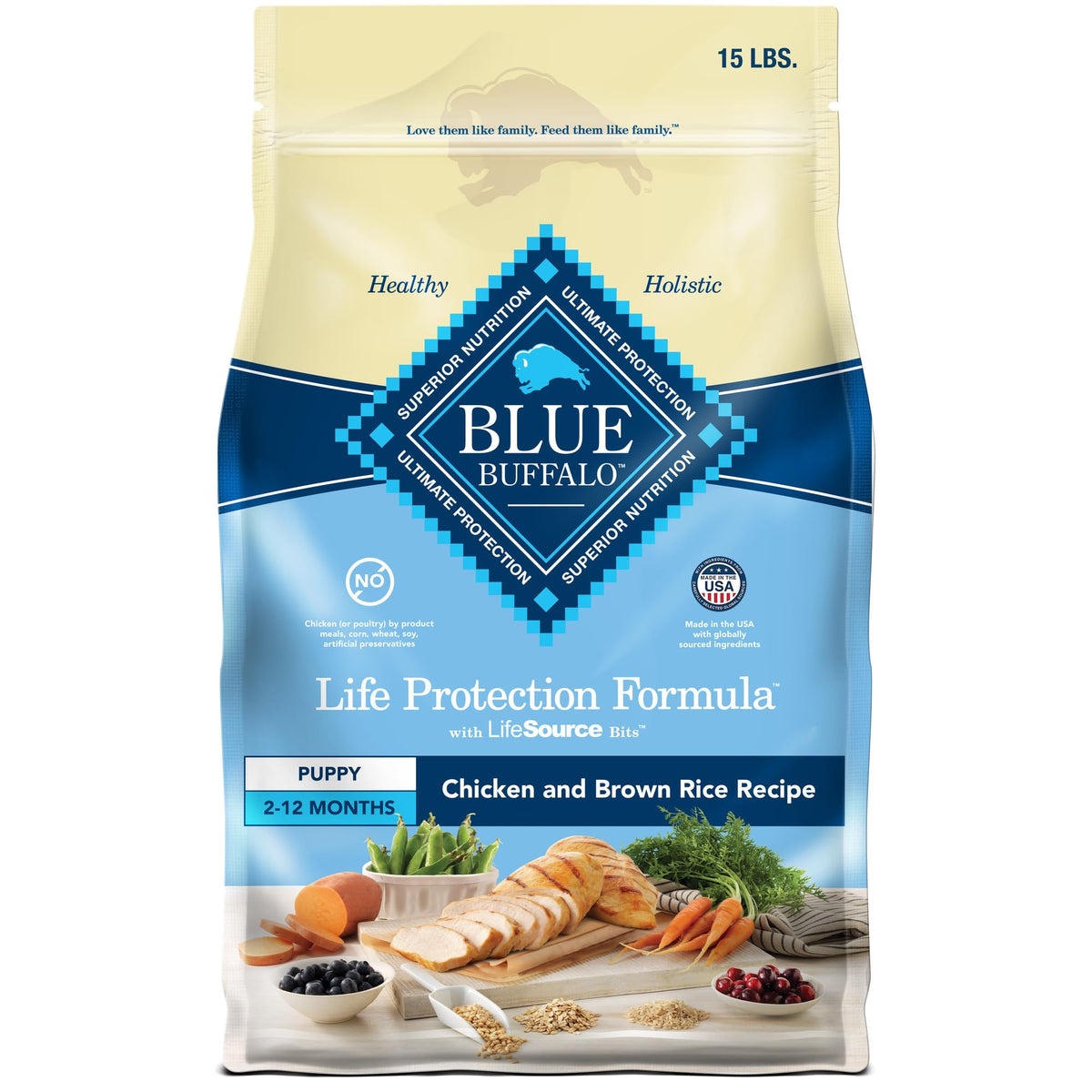 Blue Buffalo Life Protection Formula Puppy Dry Dog Food With Dha And Ara, Made With Natural Ingredients, Chicken & Brown Rice Recipe, 15-Lb Bag