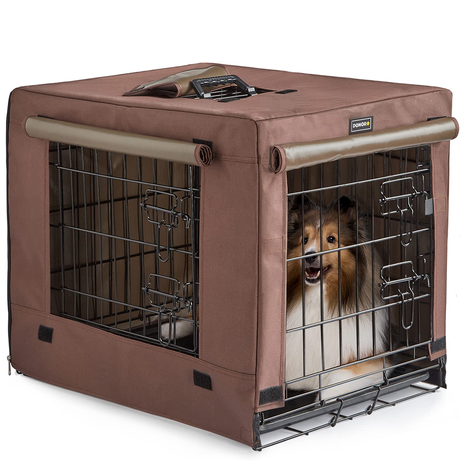 Donoro Dog Crates For Small Size Dogs Indoor, Double Door Dog Kennels & Houses For Puppy And Cats With Dog Crate Cover, Collapsi