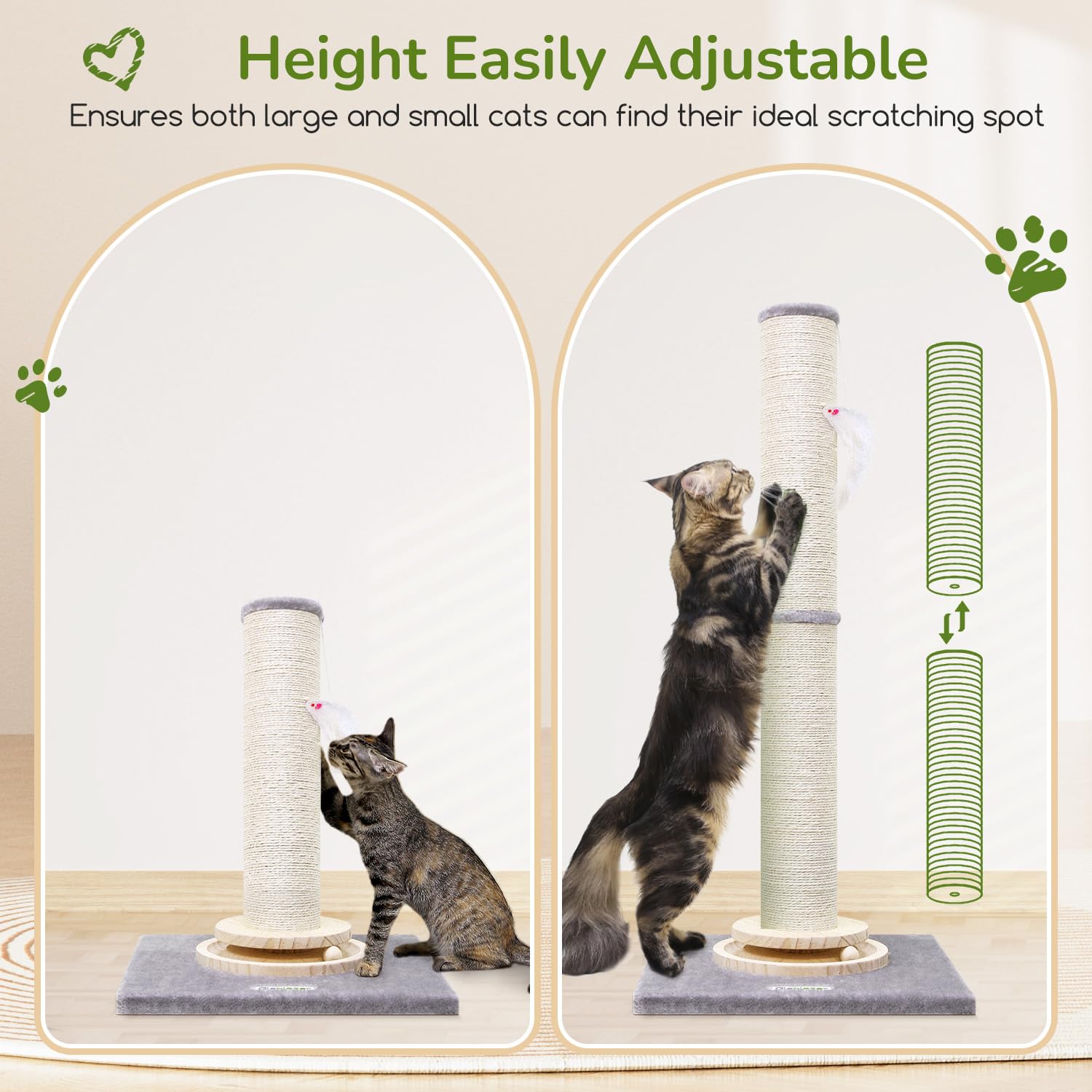 Globlazer Sc35 Extra Thick Large Scratching Post For Indoor Cats Adults And Kittens, 35In Tall Natural Sisal Rope Scratcher Post