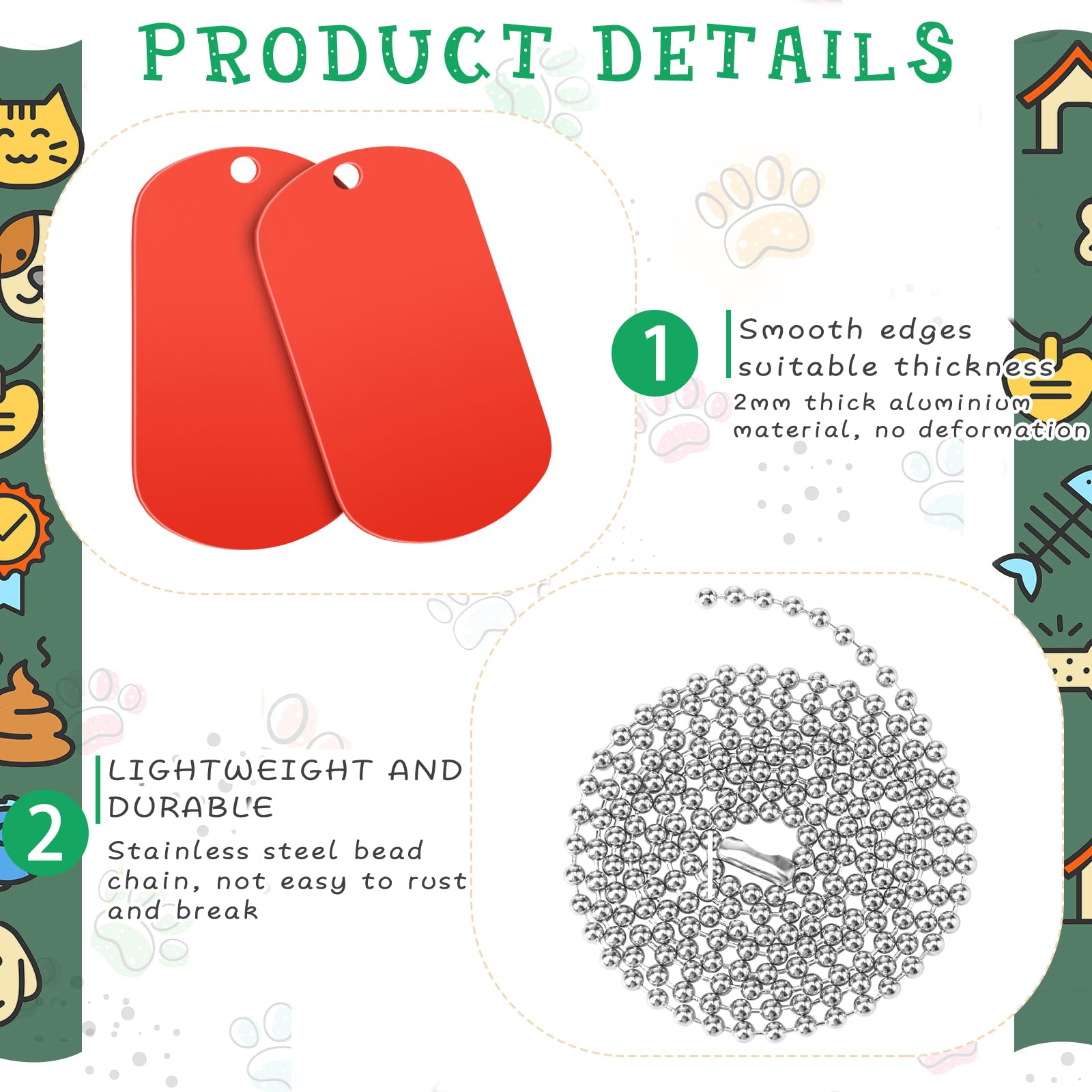 Yinkin 200 Pcs Military Dog Tags Set Including 100 Pcs Aluminum Blank Dog Tags 100 Pcs Ball Steel Chain Rectangle Blank Labels M