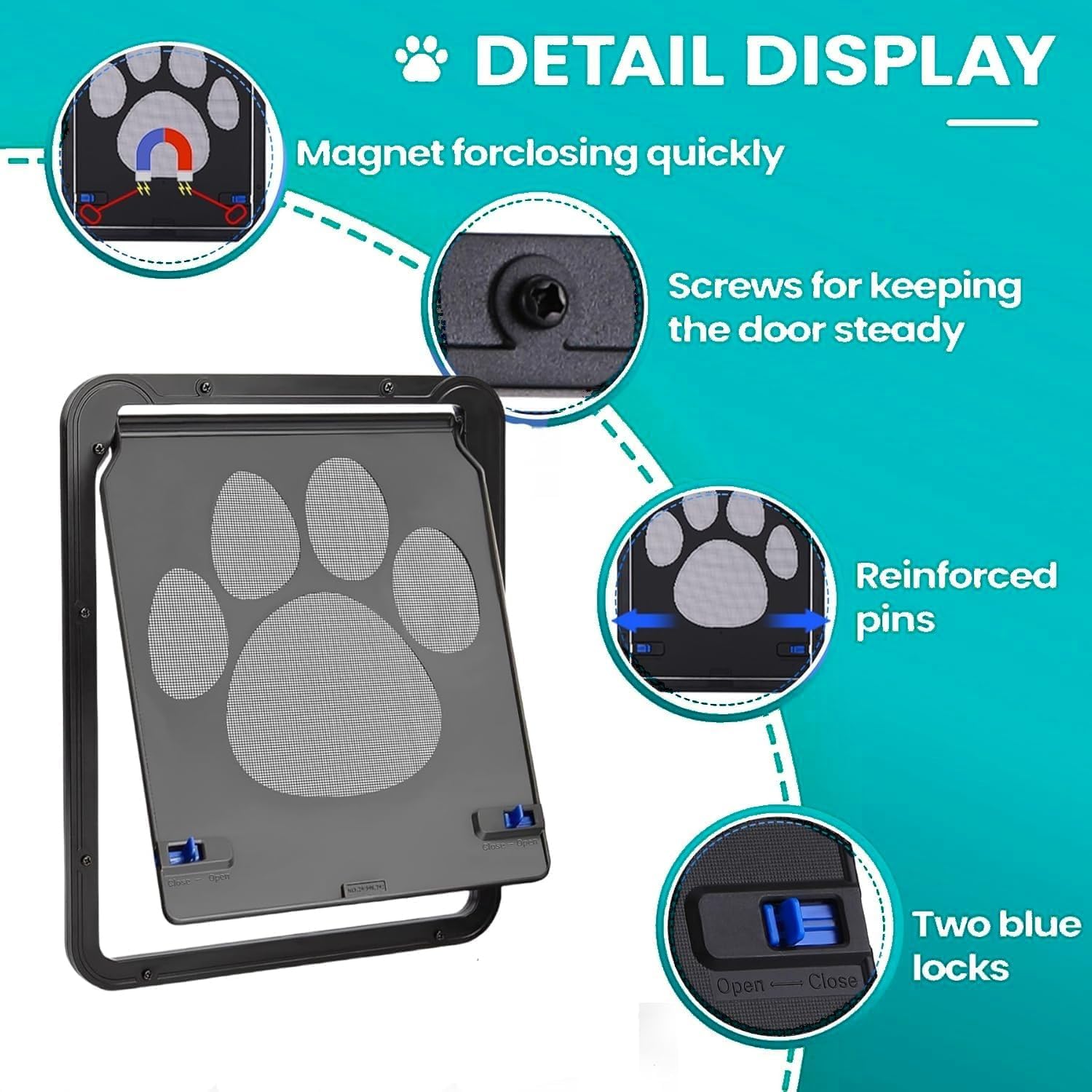 Kagoty Large Dog Door - Lockable Sliding Screen Door, Automatic Closing, Black Plastic