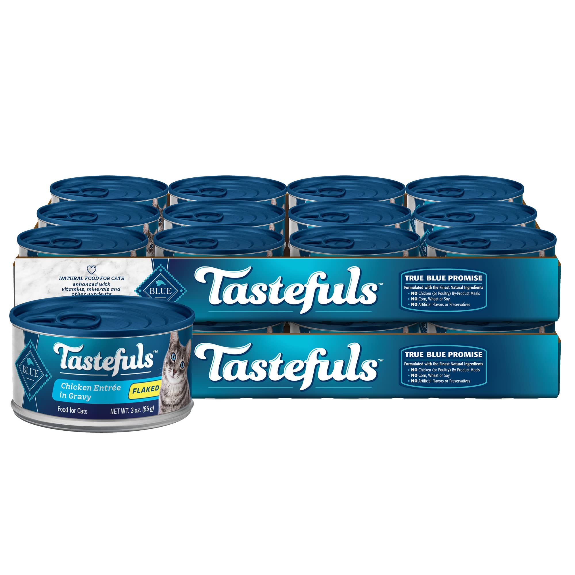 Blue Buffalo Tastefuls Natural Flaked Wet Cat Food, Chicken Entr  e in Gravy 3-oz cans (Pack of 24)