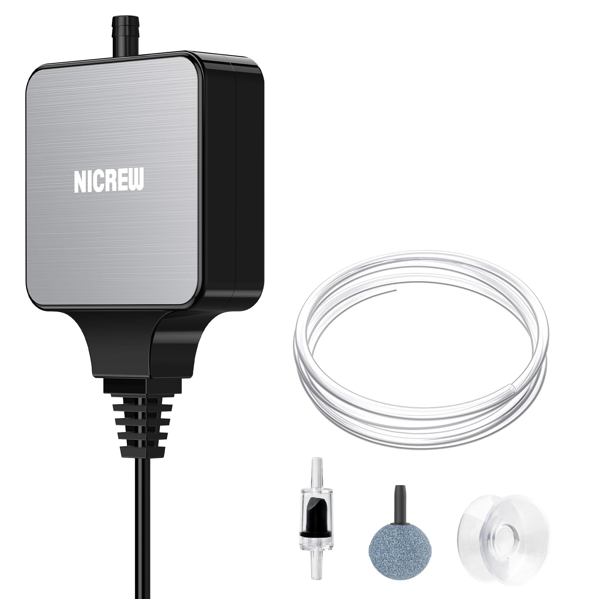 Nicrew Nano Silent Aquarium Air Pump, Corded Electric, Aquarium Aerator With Accessories For Up To 10 Gallon Fish Tank, Super Quiet, 0.3 L/Min, 1.5 Watts