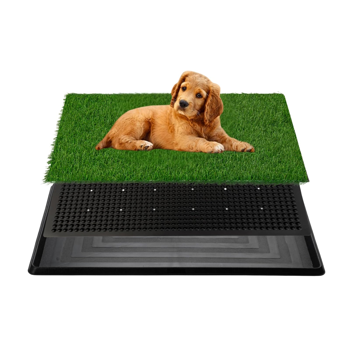 Fluffydream Dog Grass Pad With Tray, 16''X20'' Artificial Grass, 3 Layered System Training Pad, Pee Pads For Dogs,Odor Free, Dog