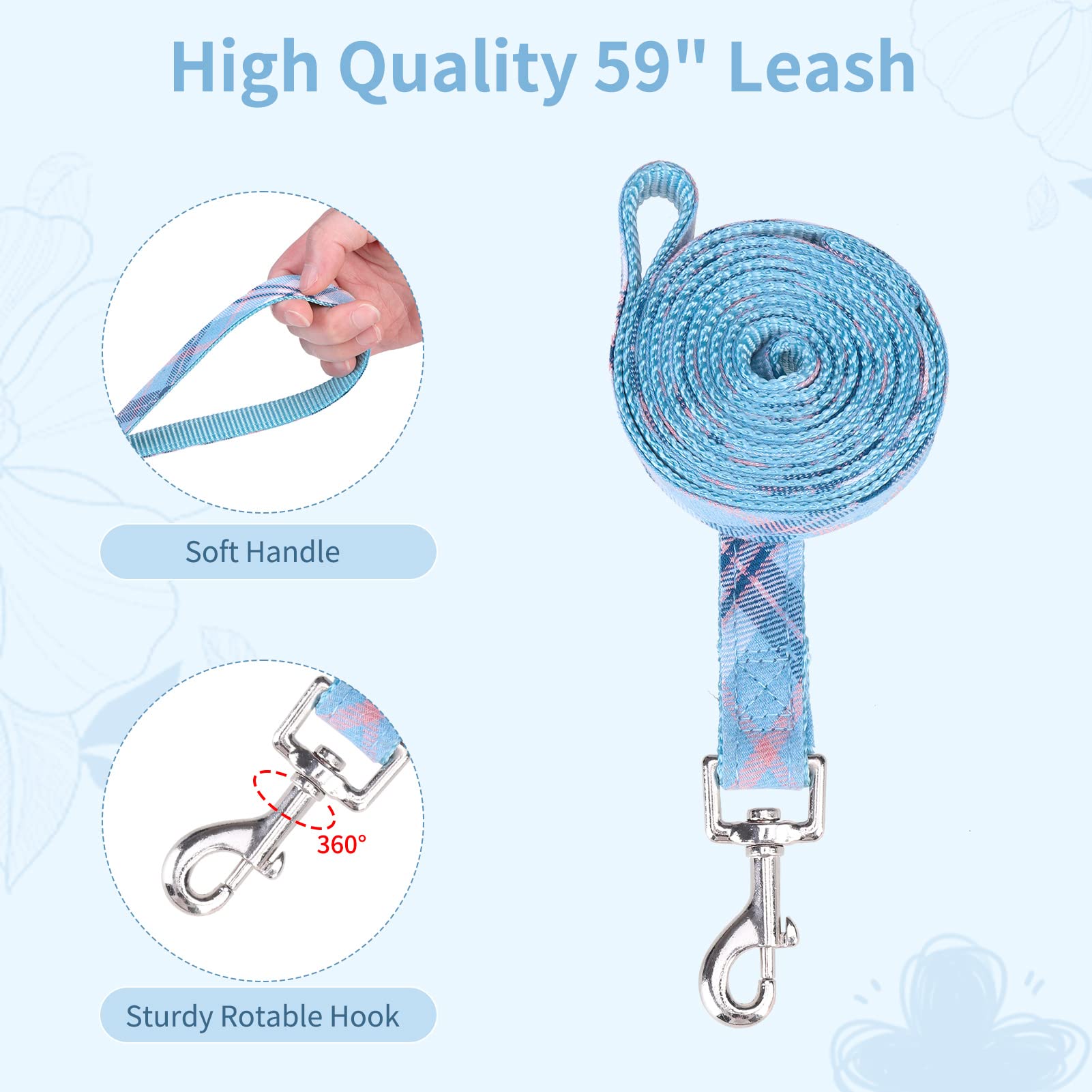 Dog Harness With Leash And Bow Tie Collar Set - Blue Plaid Puppy Harness, Escape Proof Adjustable No Pull Dog Vest For Outdoor Walking, Fit For Small Medium Large Dogs S