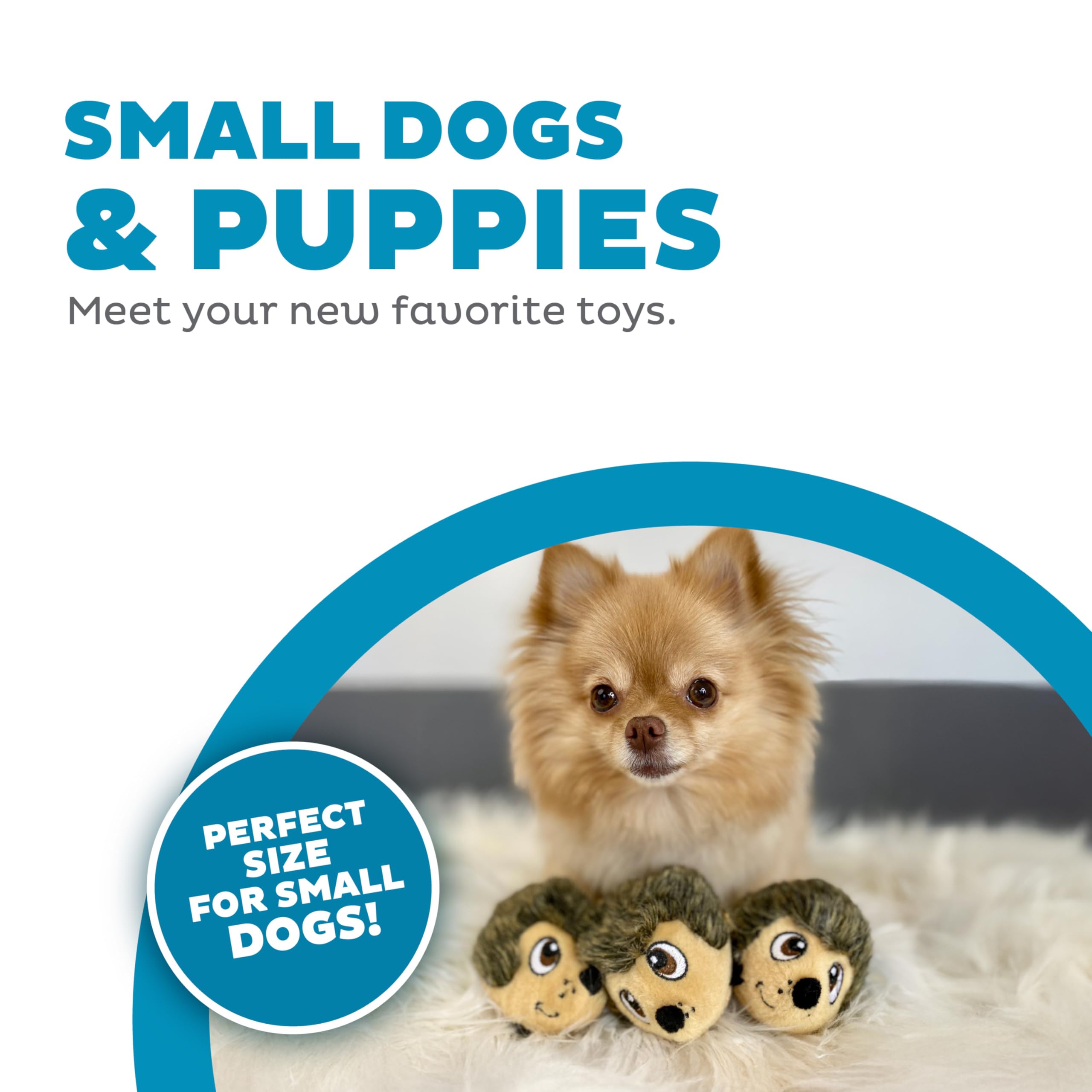 Outward Hound Squeakin' Hedgiez Plush Dog Toys, 3 Pack, Hedgehog, Polyester, Model 67566
