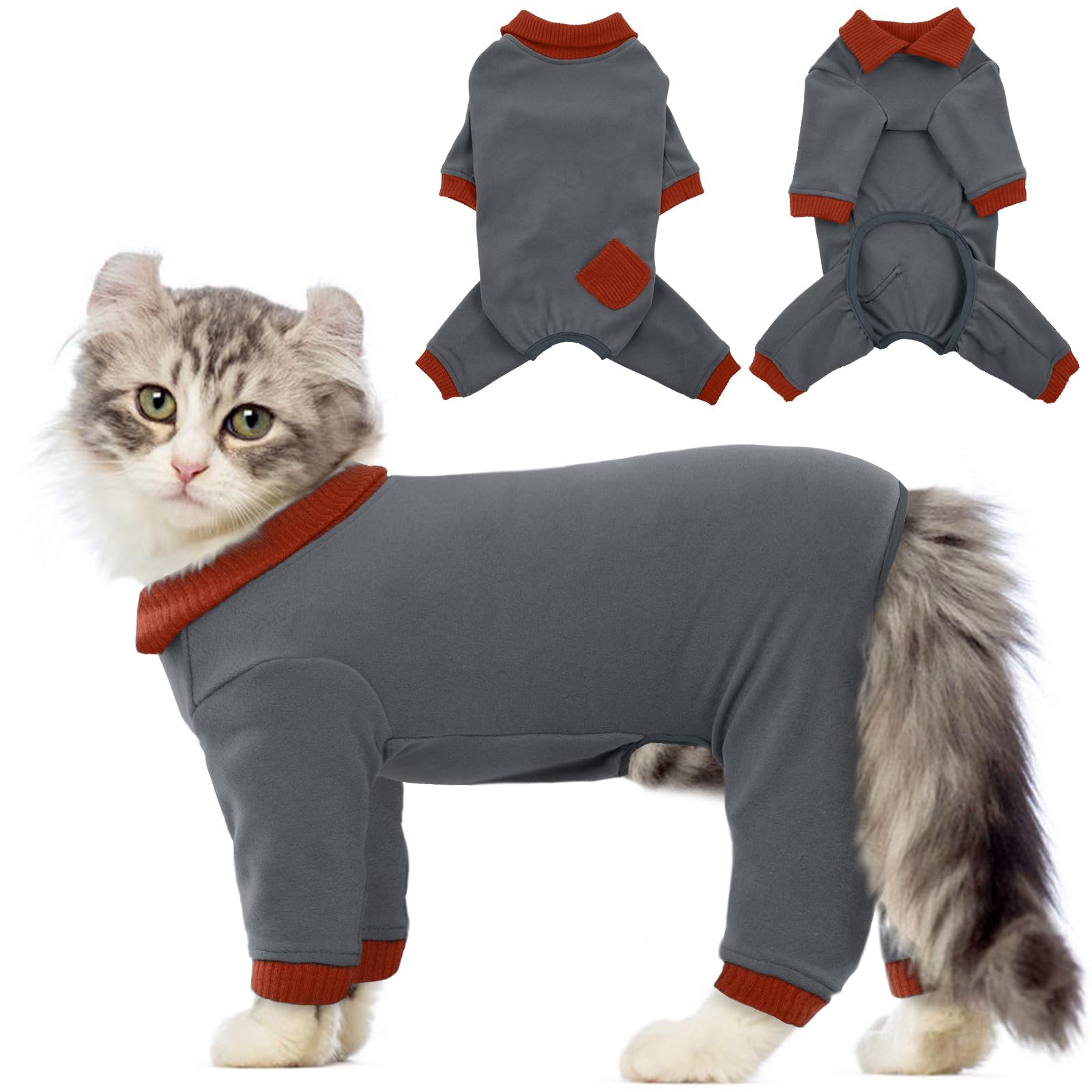 Qbleev Cat Pajamas For Cats Only, Sticky Hair Cat Clothes, Cat Onesie For Cats After Surgery Female Male, Surgical Cat Recovery 