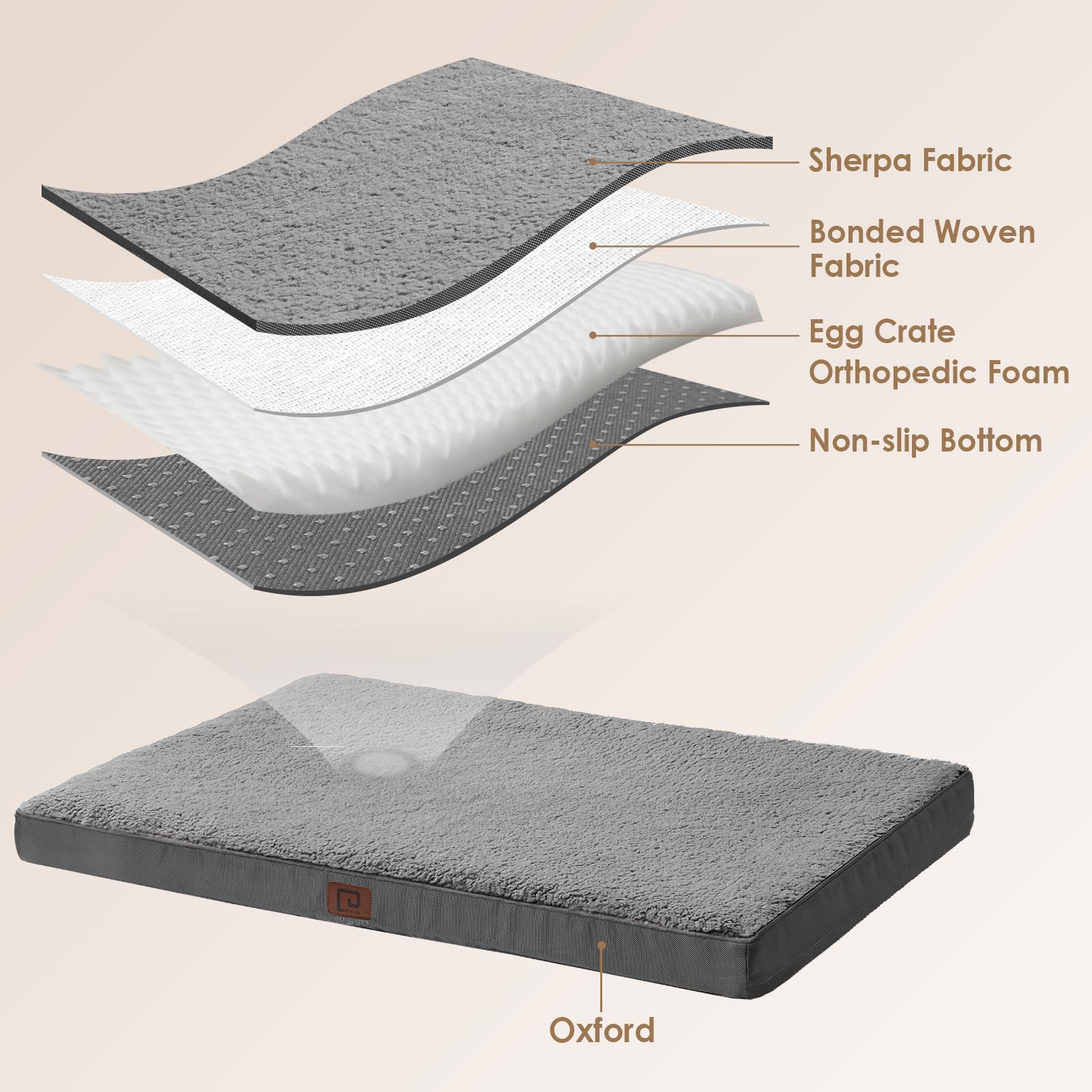EHEYCIGA Orthopedic Dog Bed for Large Dogs, Grey, 35"x23", Removable Washable Cover, Comfortable Polyester