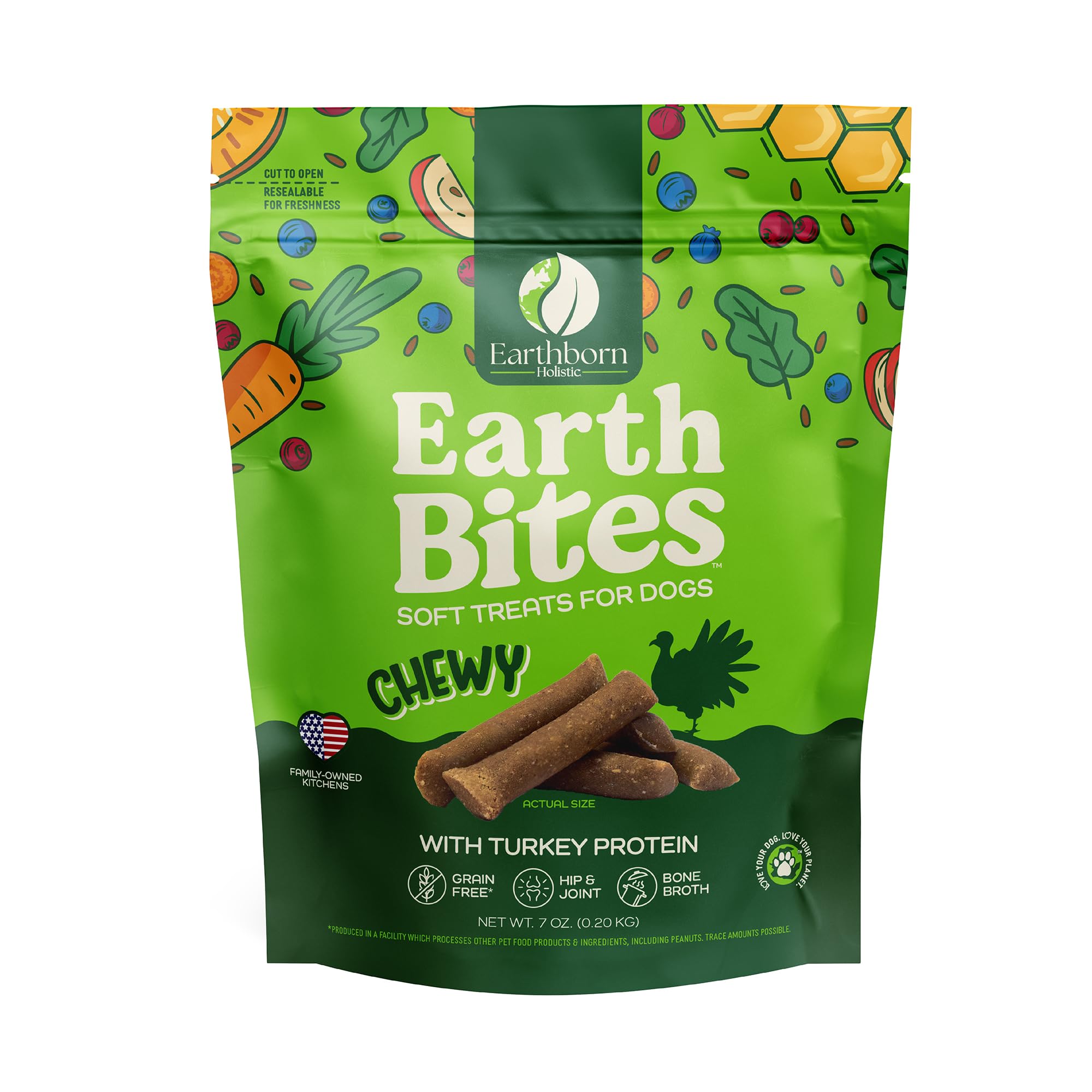 Earthborn Holistic EarthBites Soft Chewy Grain-Free Dog Treats with Turkey (7 oz. Pouch)