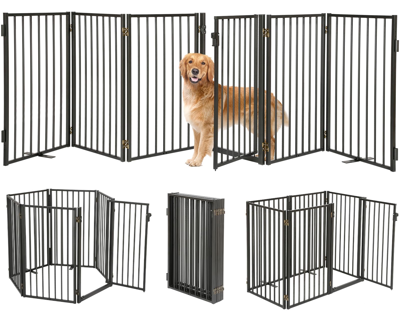 Paulmele Metal Freestanding Dog Gates with Door for Outdoor Indoor,120'' Extra Wide 32'' Tall Free Standing Dog Gate for Doorway