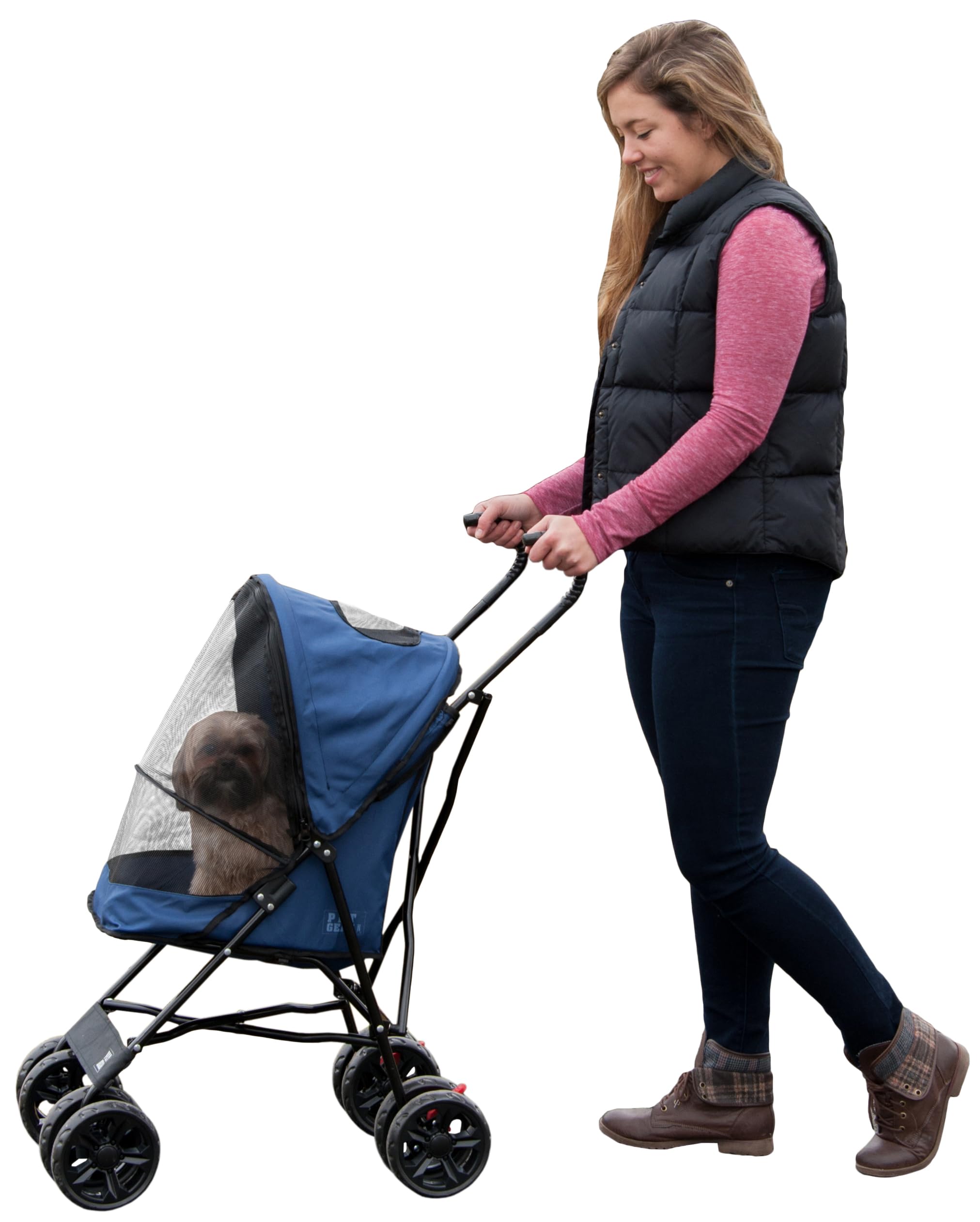Pet Gear Travel Lite Plus Stroller, Compact, Easy Fold, No Assembly Required, Large Wheels For Cats And Dogs Up To 15 Pounds, Mi