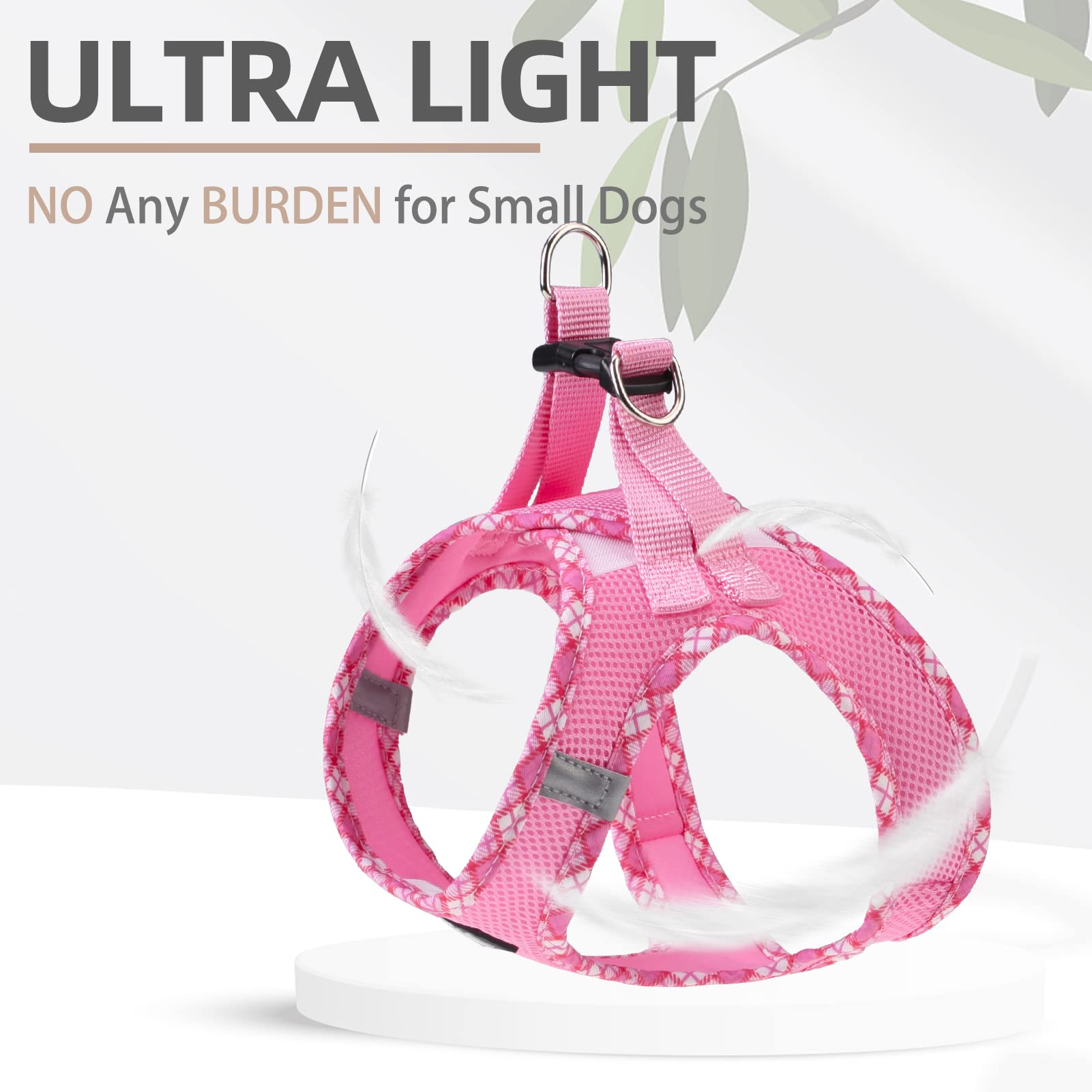 Pupteck Dog Harness And Leash Set For Small Medium Dogs No Pull Step-In Soft Mesh Puppy Cat Vest Harnesses Reflective At Night, Pink S