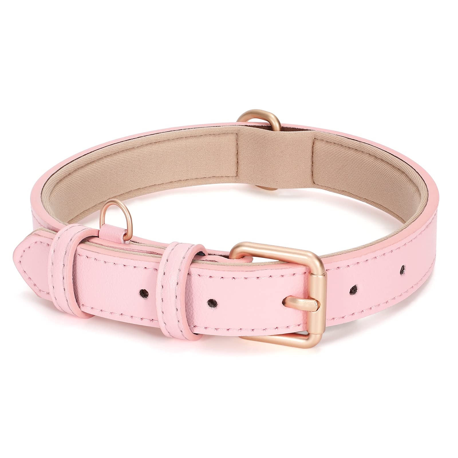 Whippy Leather Dog Collar For Small Medium Large Dog Adjustable Soft Breathable Leather Padded Puppy Collar With Alloy Buckle Heavy Duty Waterproof Classic Dog Pet Collar,Pink,L