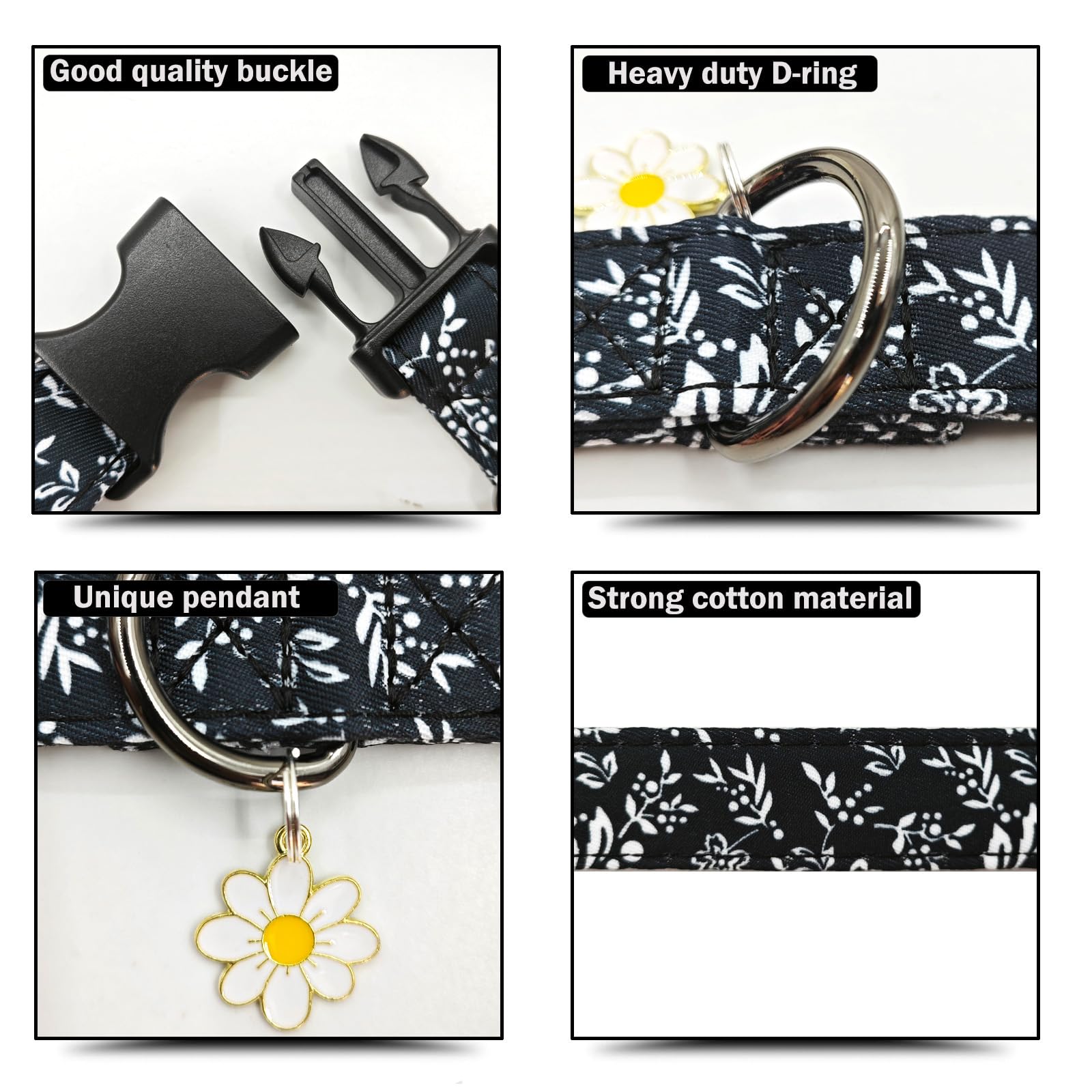 Flower Patterns Dog Collar With Accessories, Soft Cotton Dog Collars For Small Medium Large Female And Male Dogs(White Flower M)