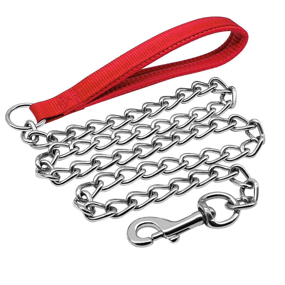 Beirui Premium 4 Foot Chain Heavy Duty Dog Leash - Soft Padded Handle Lead - Perfect Basic Leashes For Large & Medium Size Pets Walking,Traffic Training And Traveling (4.0Mm * 4 Foot, Red)