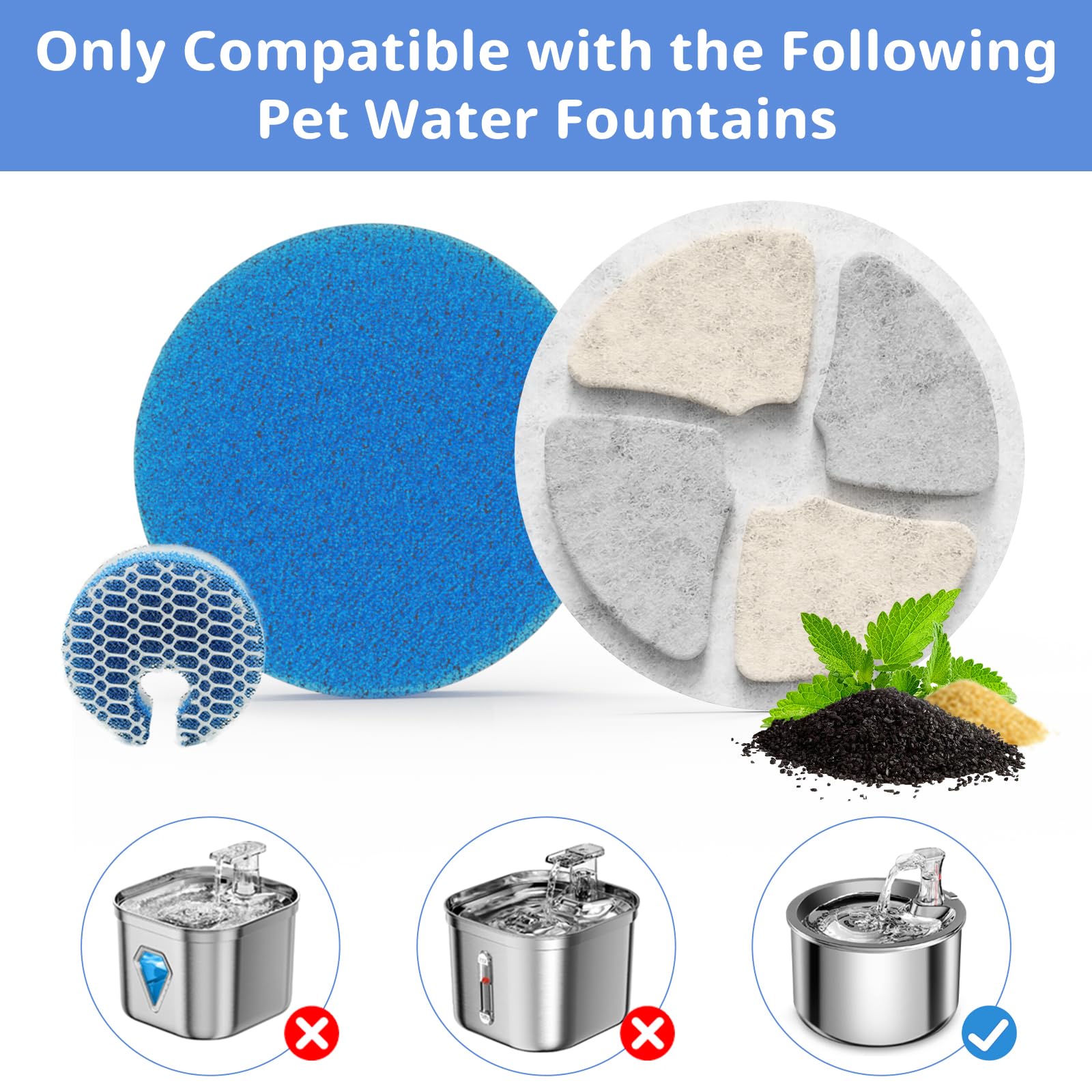 Stainless Steel Cat Water Fountain Filters, 5 Pack Replacement Filters Fit For Round 2L/67Oz Automatic Pet Fountain, Filter With